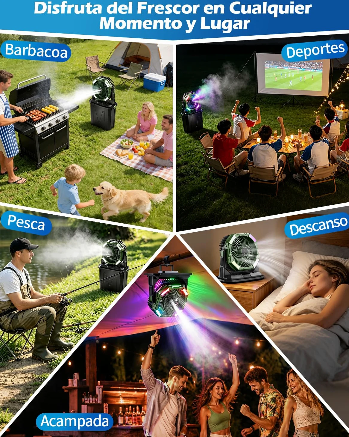 yAyusi 10L Ventilador Nebulizador Portátil Grande para Exteriore con Luz RGB, 3-en-1 20000mAh Ventilador Recargable con Control Remoto y Temporizador,4 Velocidade Modo Pulverización para Patio (Verde)