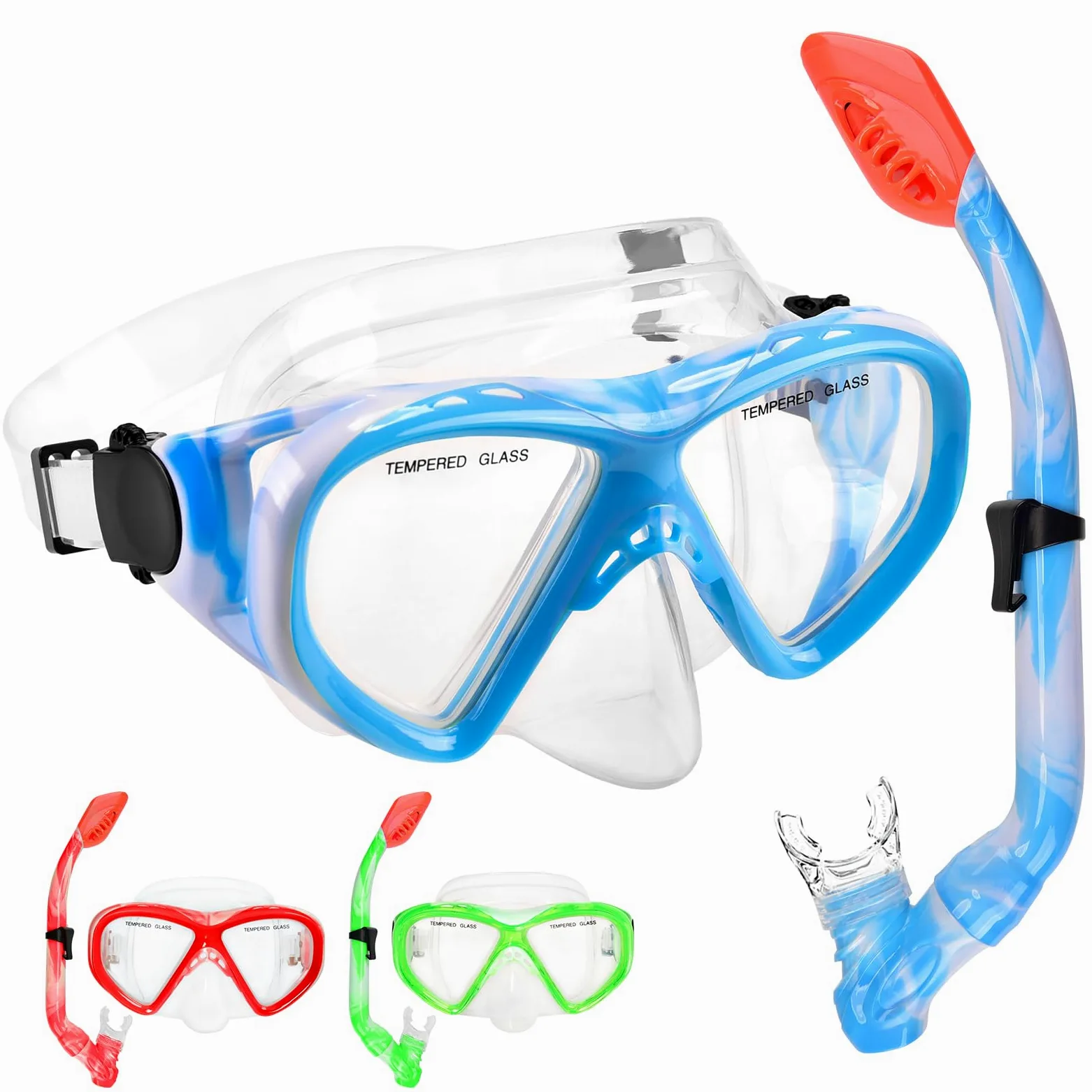 Juego de 2 Equipos de Snorkel para niños de 6 a 14 años, máscara de Snorkel para niños jóvenes, niñas, Juniors, Gafas de Buceo de Vidrio Templado