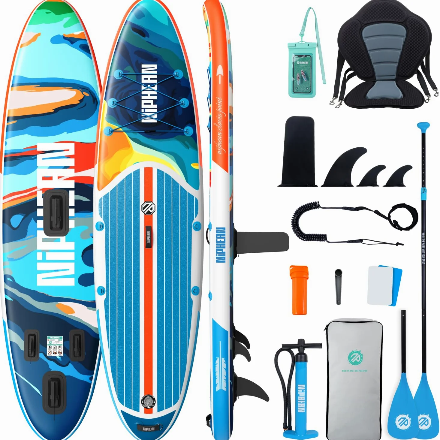 Niphean Tabla Paddle Surf Hinchable con Accesorios 320cm Sup | Capacidad de 200kg, Tabla Paddle Surf Rígida, Antideslizante, Kit Reparación, Adultos, Jóvenes, Principiantes, Yoga