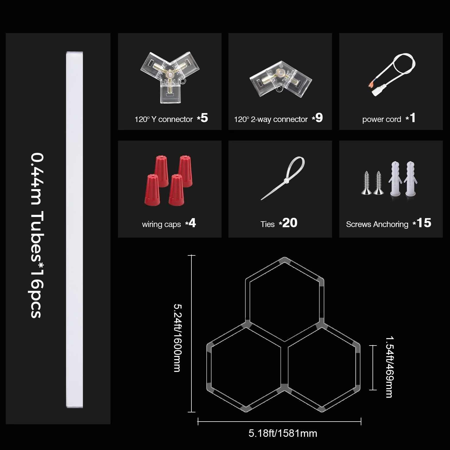 Lámpara de techo LED hexagonal 128W 6500K para garaje taller almacén