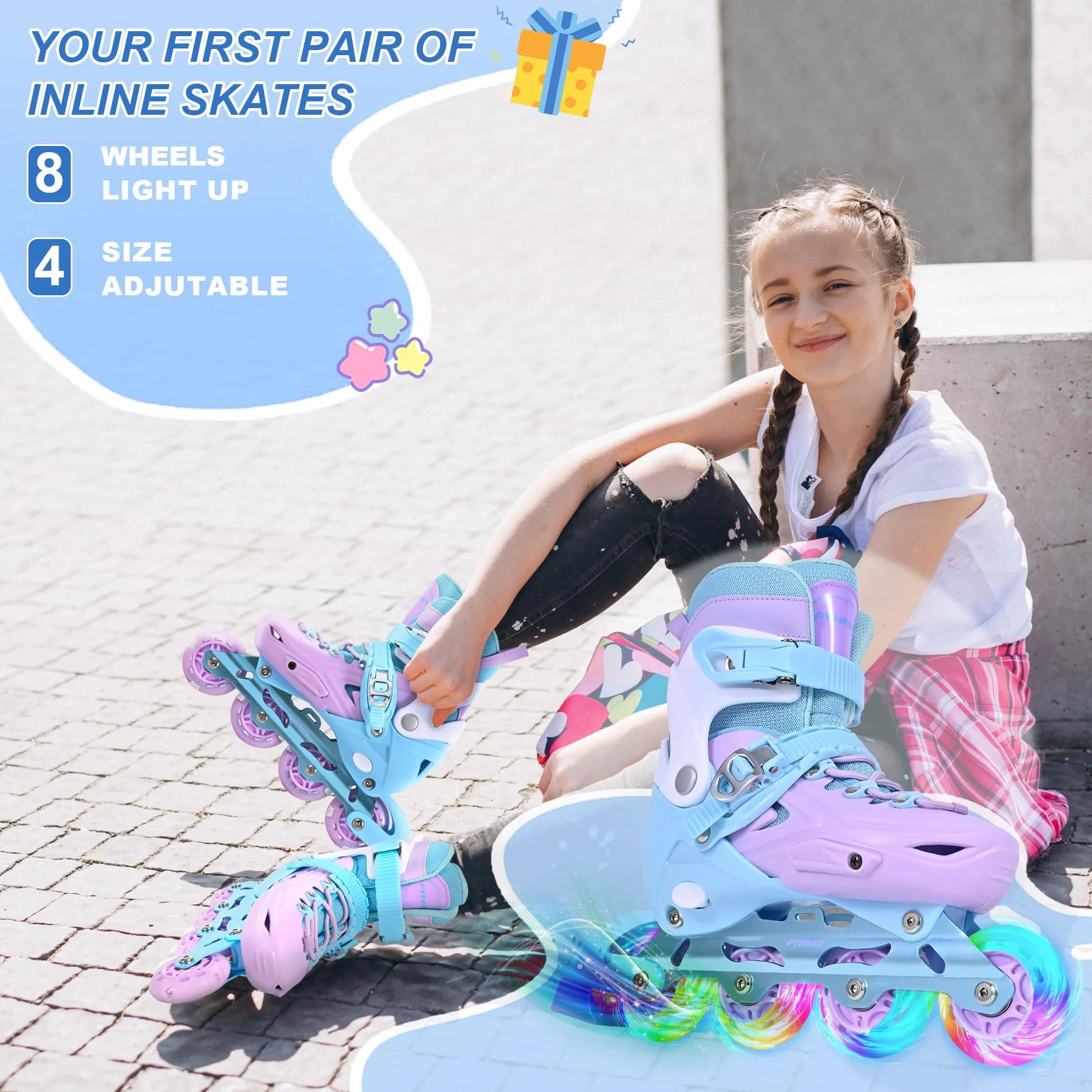 Patines en línea Ajustables para Niñas con Ruedas Luminosas, Principiantes Interiores y Exteriores