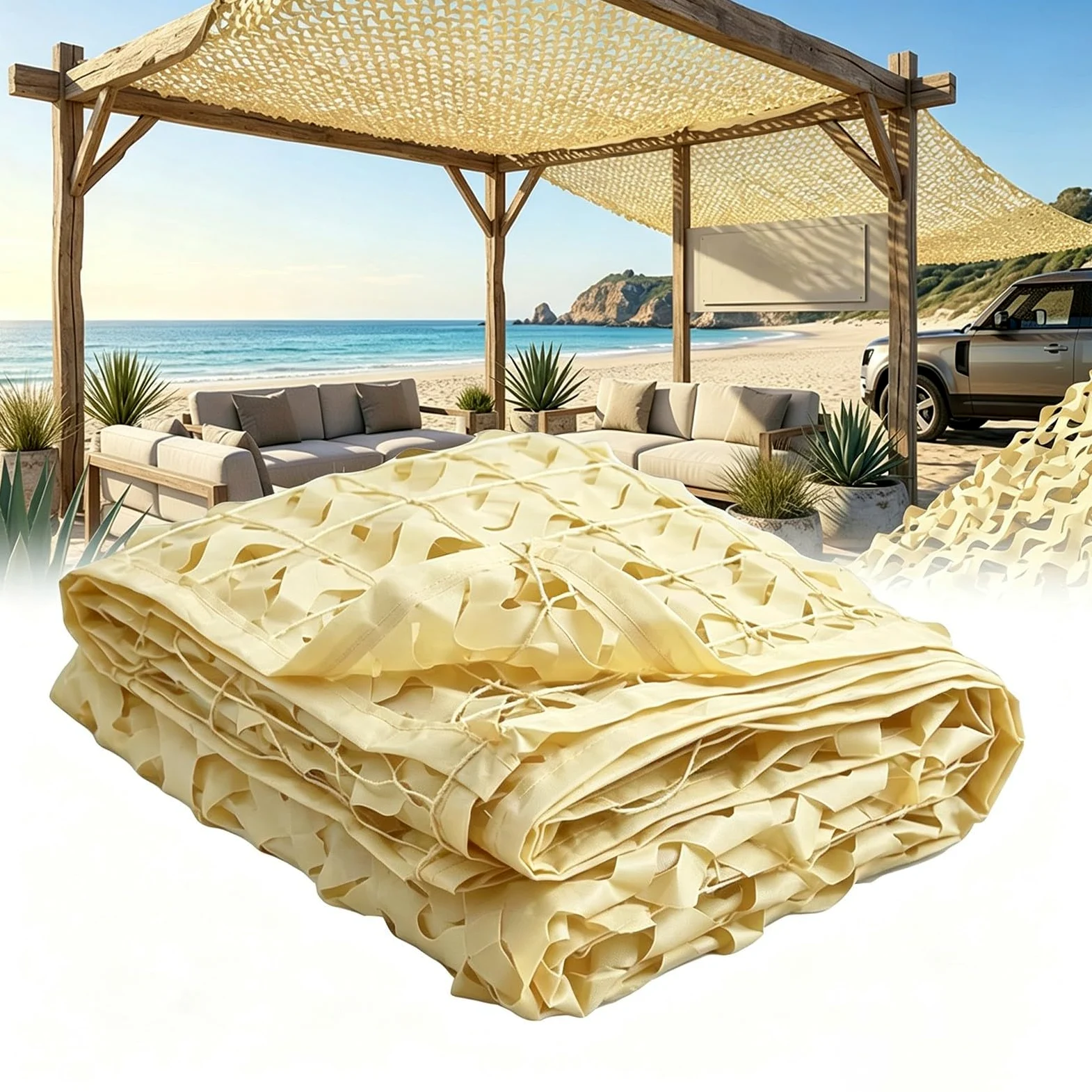 Red de Camuflaje 6x9m Beige para Interior Exterior Tela Oxford 210d Tela de Malla para Protección Solar Red Camuflaje de Privacidad Varios Tamaños y Diseños para Decoración Caza Patio Campamento