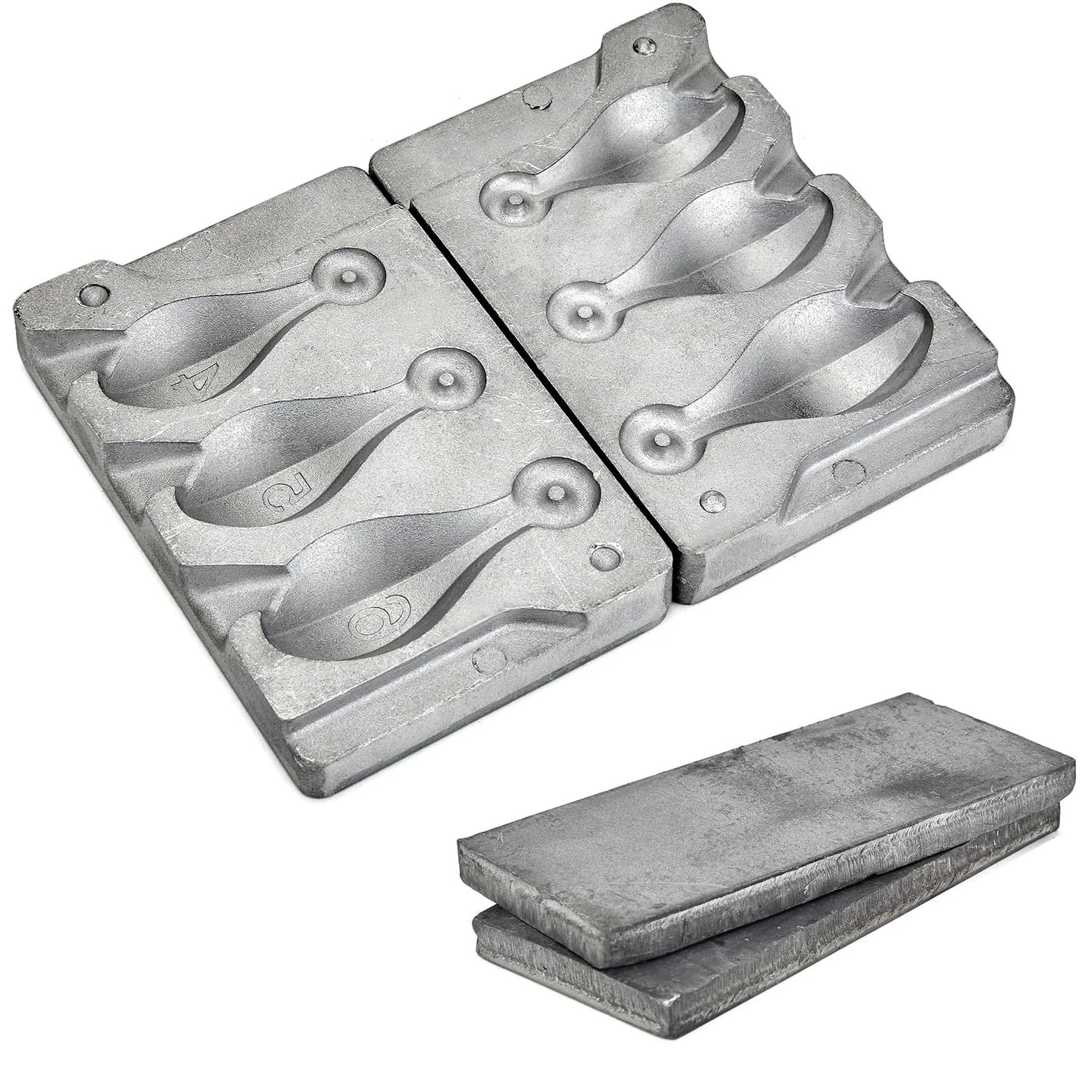 Molde de plomada de banco con hoja de plomo de 2.2 libras, moldes de peso de pesca con 3 cavidades de molde, 4 onzas, 5 onzas, 6 onzas, sin mango