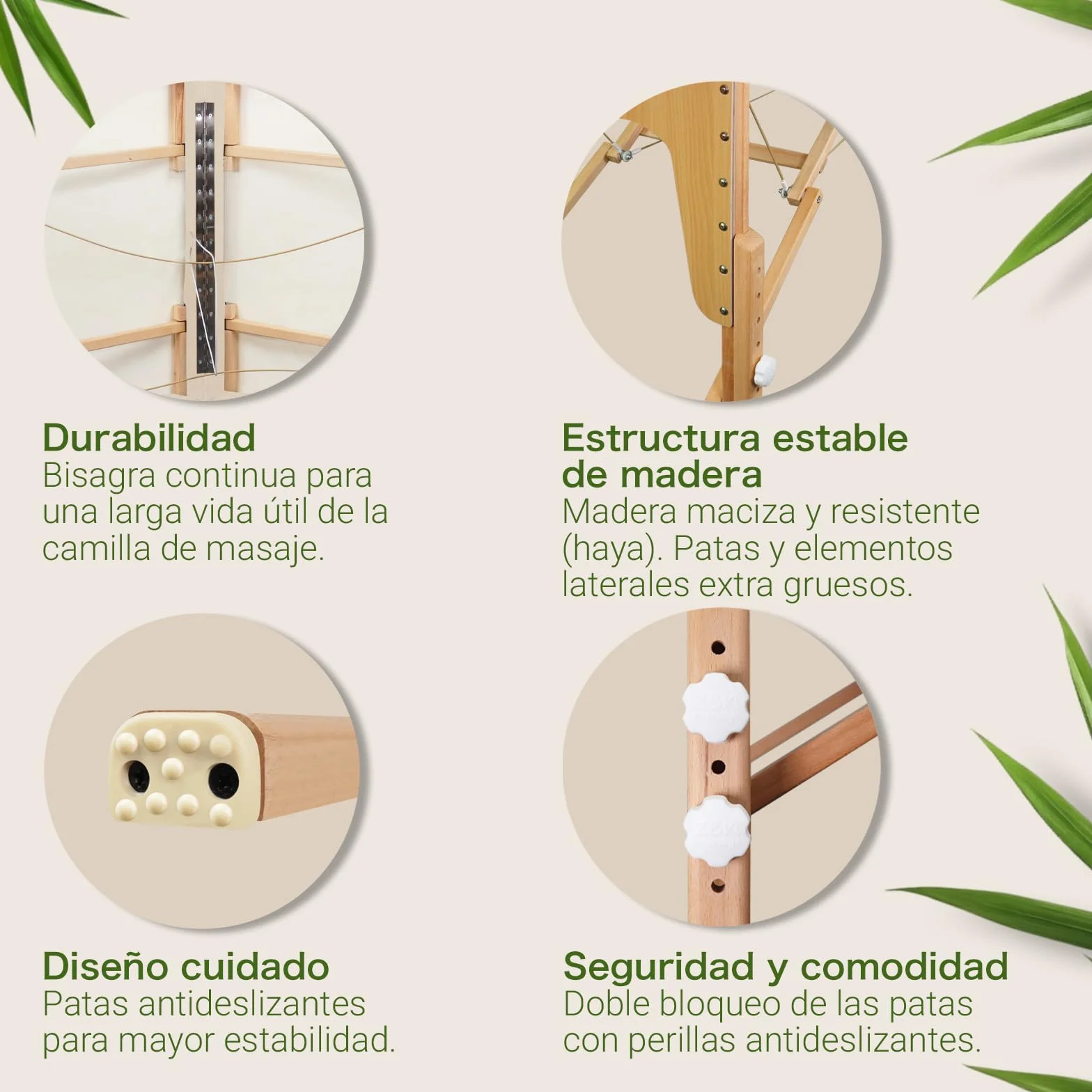 MASSUNDA Tumbona de Masaje Plegable Madera Maciza Altura Regulable Mesa Cosmética Móvil Funda Rizo Reposabrazos Respaldo Cojín Cervical