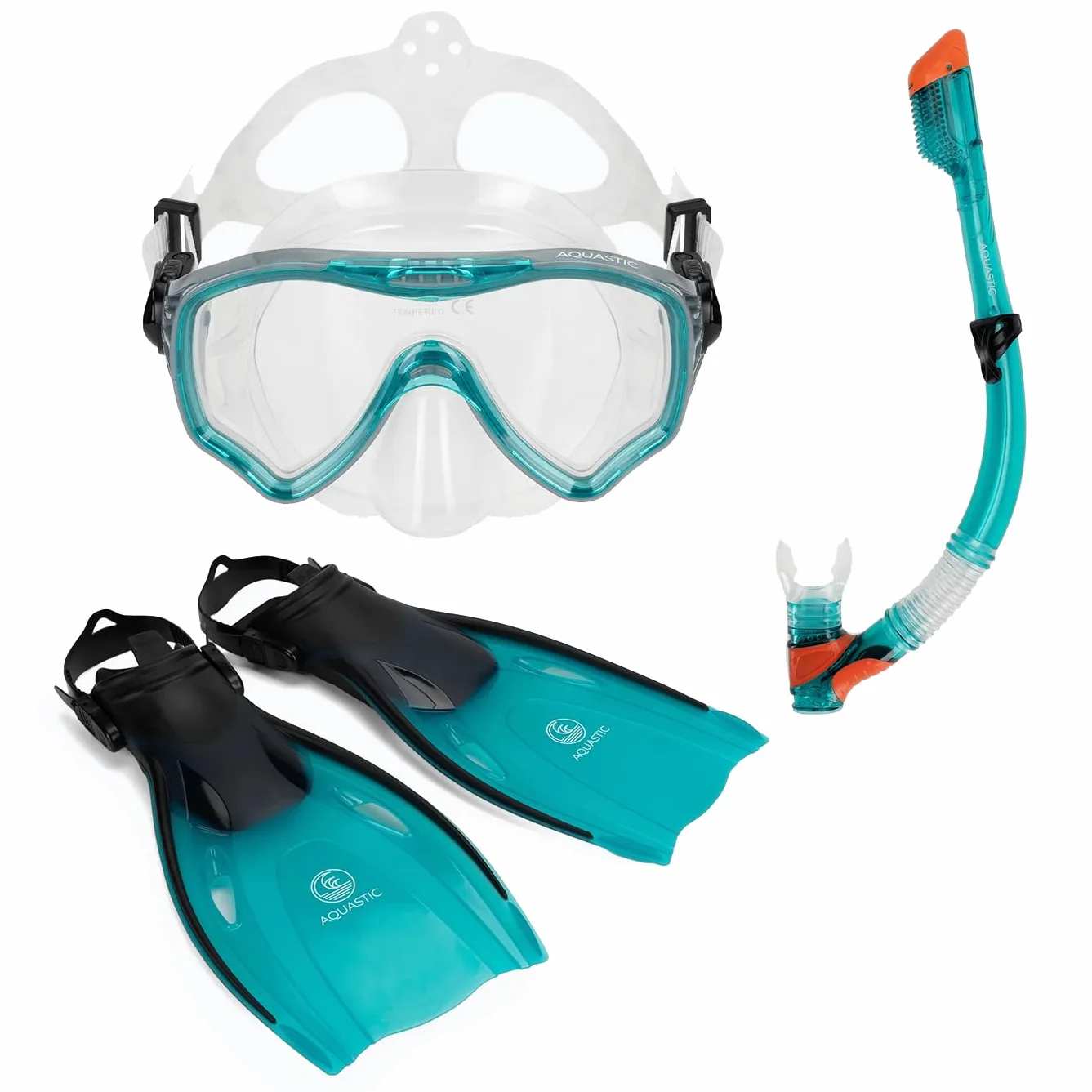 AQUASTIC Jetty 2 en 1 Máscara de Snorkel y Silbato Juego de esnórquel para Adultos con Cristal Templado Delantal y Boquilla de Silicona hipoalergénica para mar y Vacaciones, Comodidad Impermeable