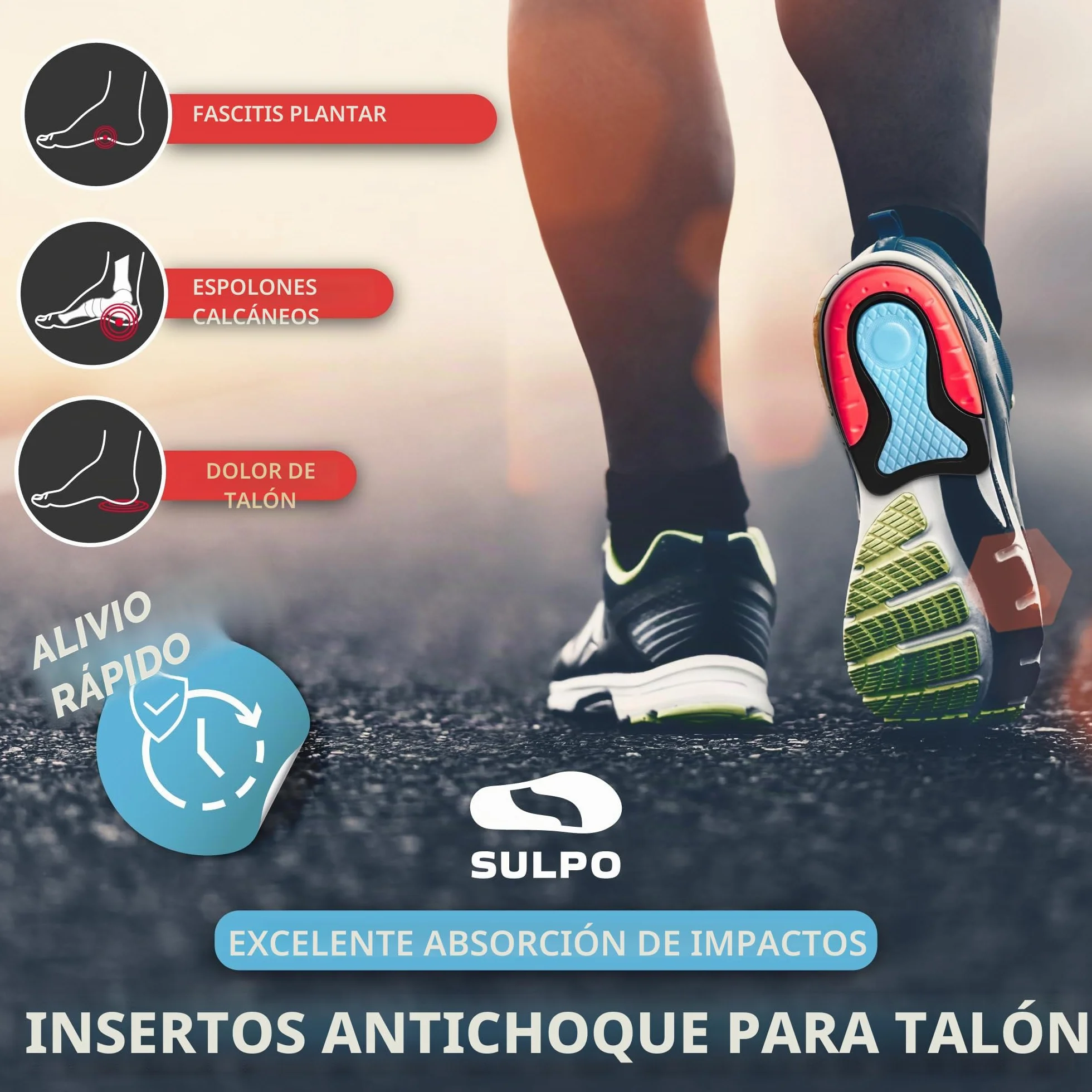 SULPO Taloneras de gel para fascitis plantar y espolón calcáneo, plantillas talón ortopédicas, 36-39, 1 par