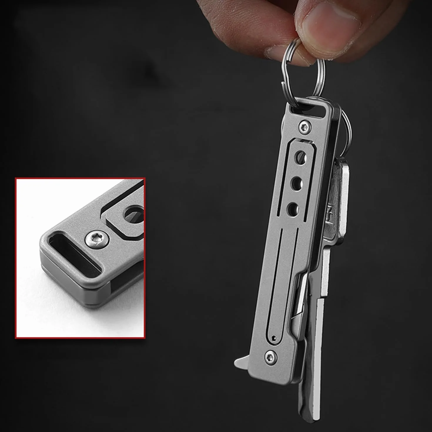 Mini Cuchillo Bisturí de Titanio con 10 Cuchillas Reemplazables, Navaja de Bolsillo con Aleta de Titanio, EDC Pocket Utility Knife, Cuchillo Plegable con Clip de Bolsillo, Navaja Plegable con llavero