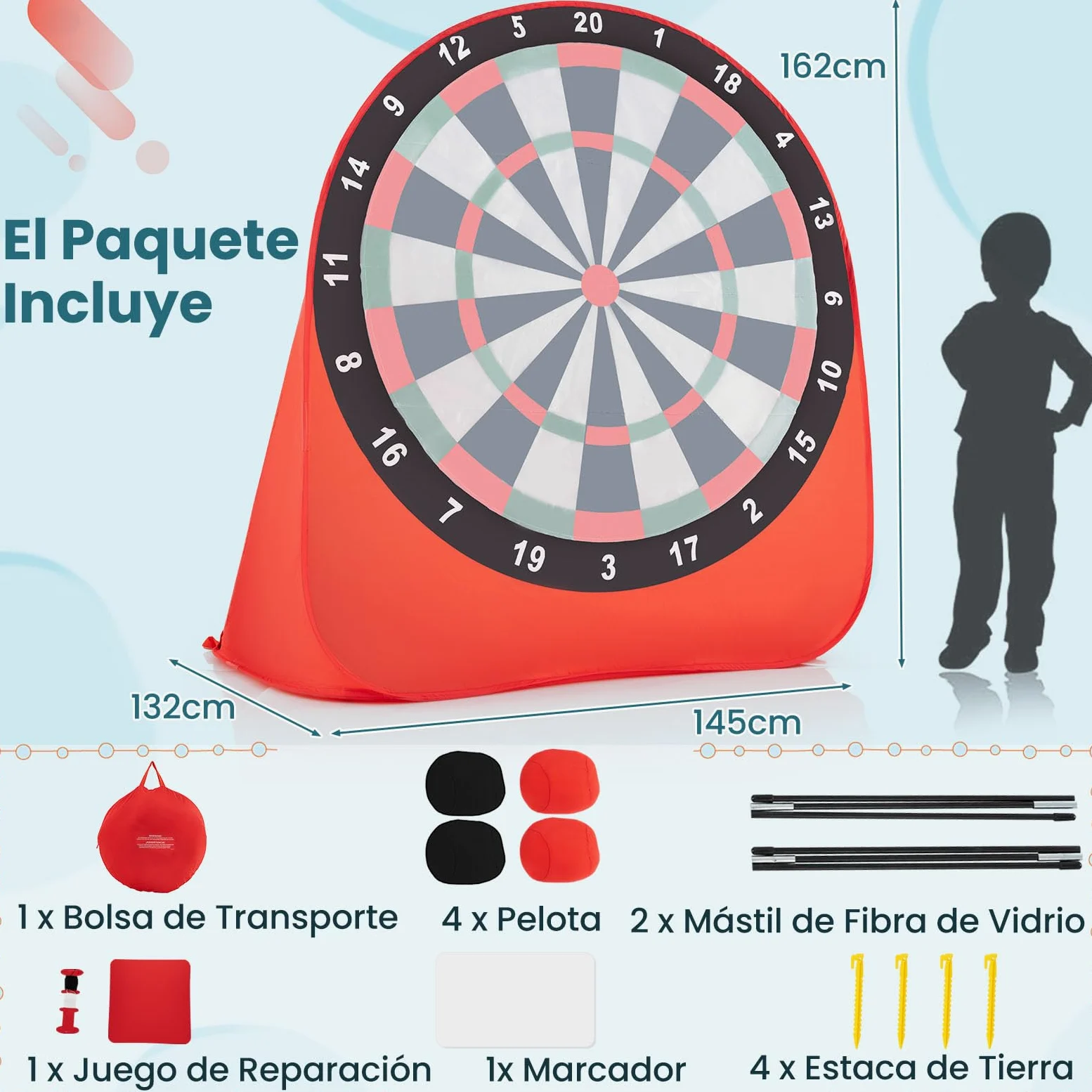 COSTWAY Diana Dardos Gran Board para Niños, Plegable y Portátil con 4 Pelotas de Pateo, Bolsa de Transporte, Tablero de Dardos de Fútbol para Jardín, Césped