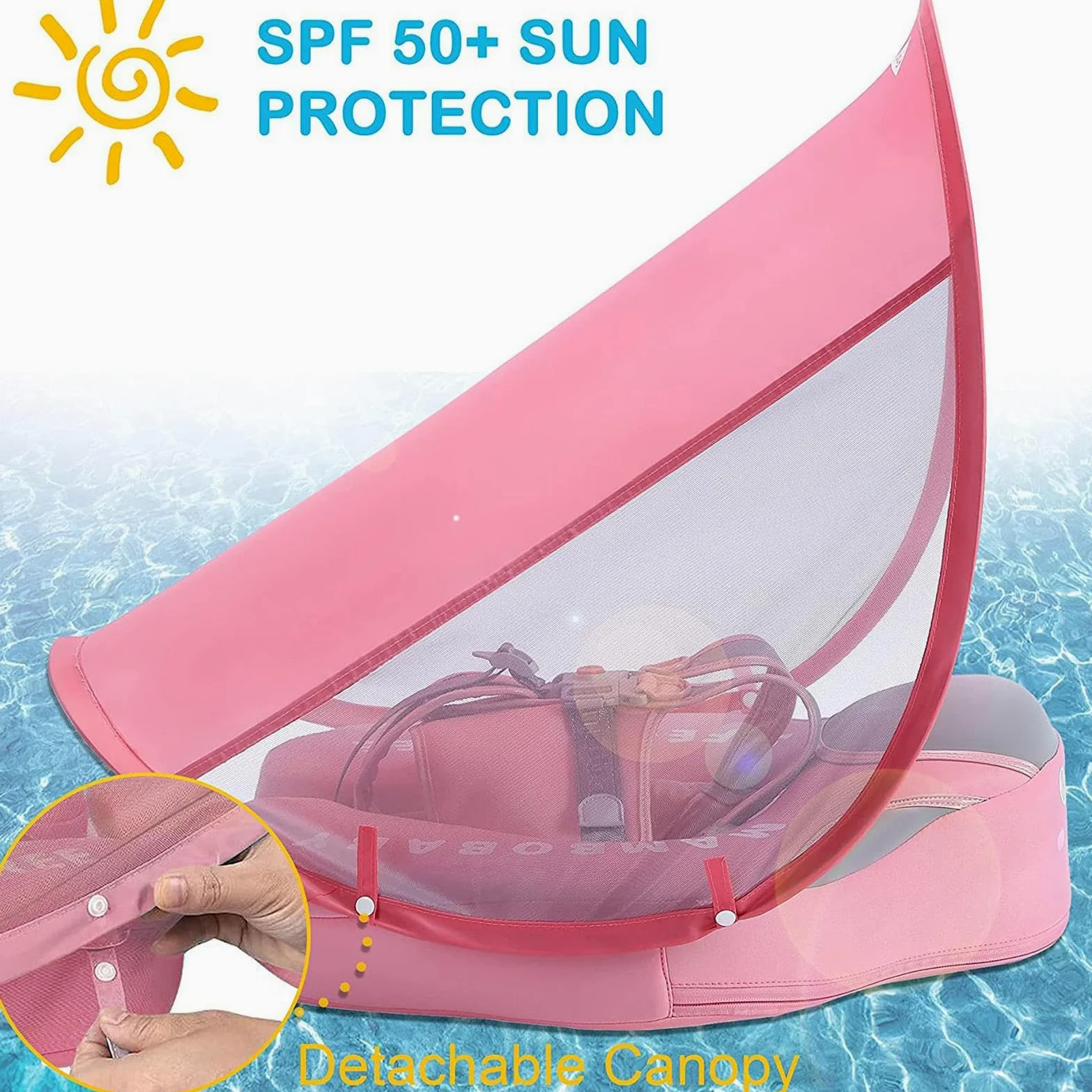 Baby Swimming Float | Flotación Inflable De La Piscina para Bebés | Traje De Natación | con SPF 50+ Sun Canopy, Asiento De Seguridad Ajustable | para Edad De 3 A 40 Meses para Niños