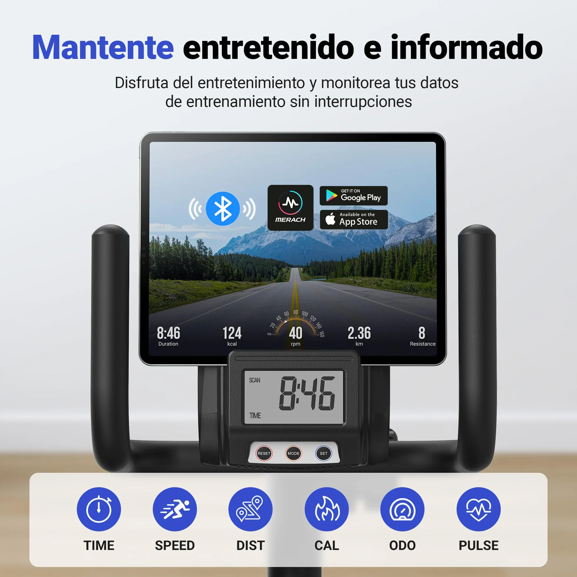 MERACH Bicicleta Estatica, Bicicleta Estática Magnética con 8 Niveles de Resistencia Ajustables, Bicicleta Reclinada con Pantalla LCD, Manillar de Frecuencia Cardíaca, Capacidad de Carga de 136 kg