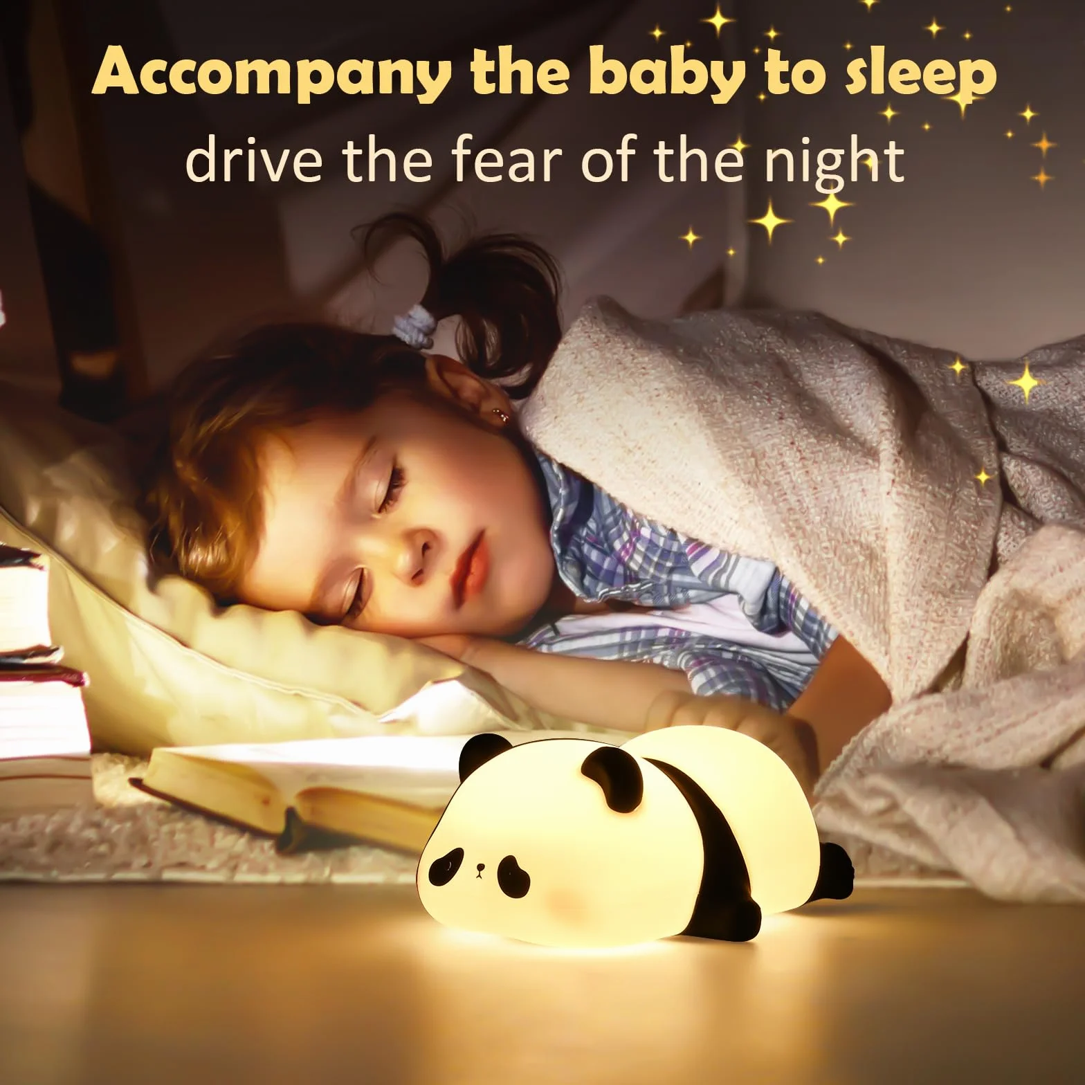 Comius Sharp Panda Luz Nocturna Infantil, Lampara Bebe Noche Silicona Suave Sensor Tactil