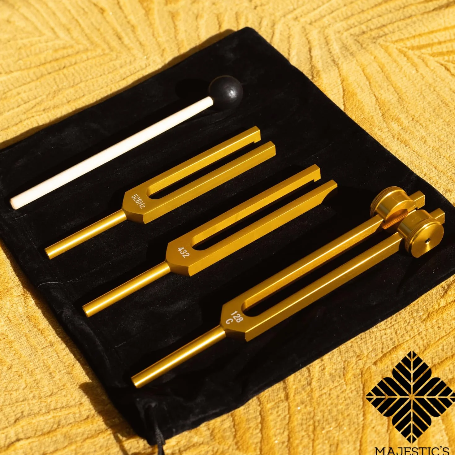 Diapasones terapéuticos 128Hz 432Hz 528Hz Pack 3 Aluminio Dorado