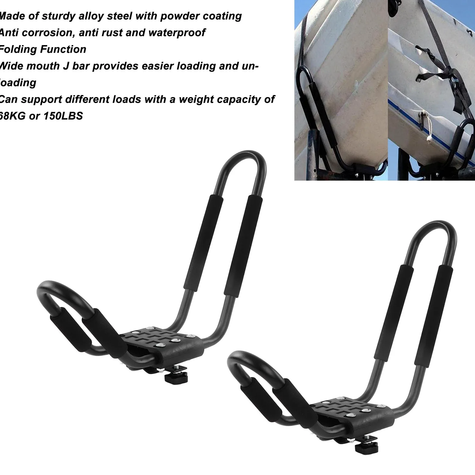 lyrlody Portaequipajes para techo para kayak, 2 pares portaequipajes para coche para kayak, soporte para techo de 68 kg, 150 libras, soporte para barra J para canoa Paddle Boards Skiboard