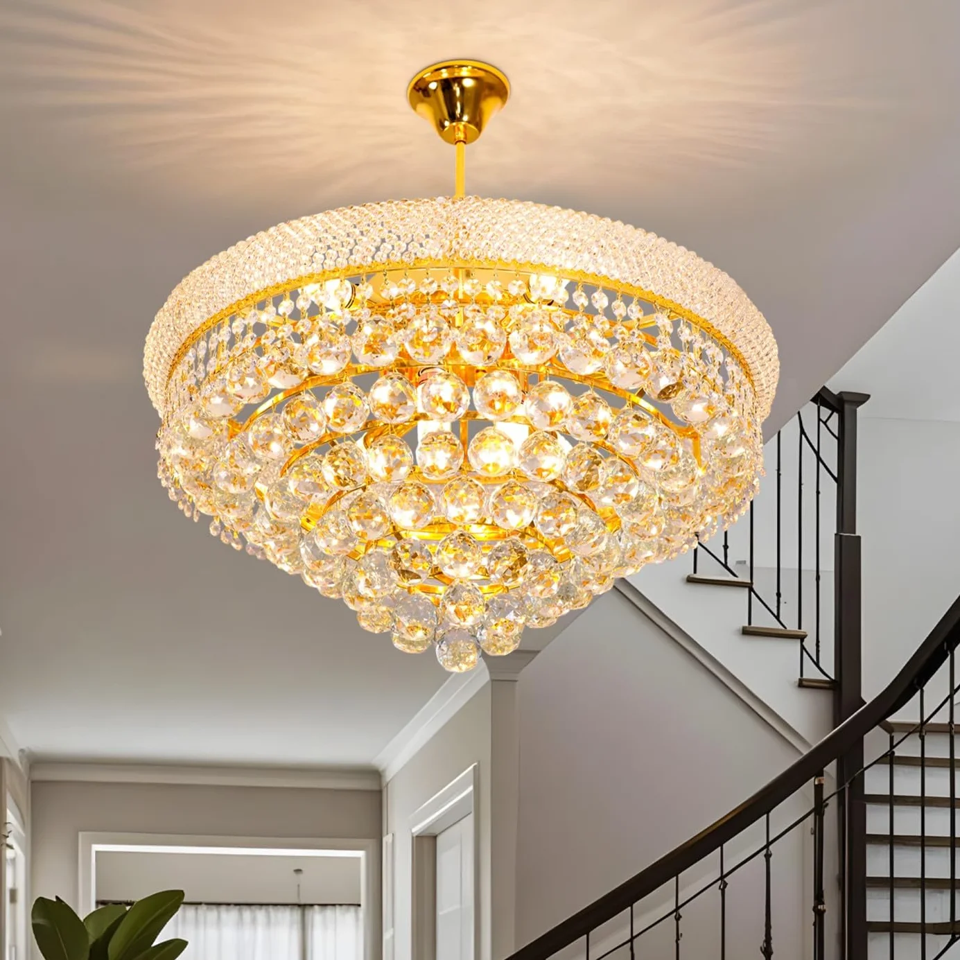 Lámpara de Araña de Cristal Moderna Dorada 62 cm E14