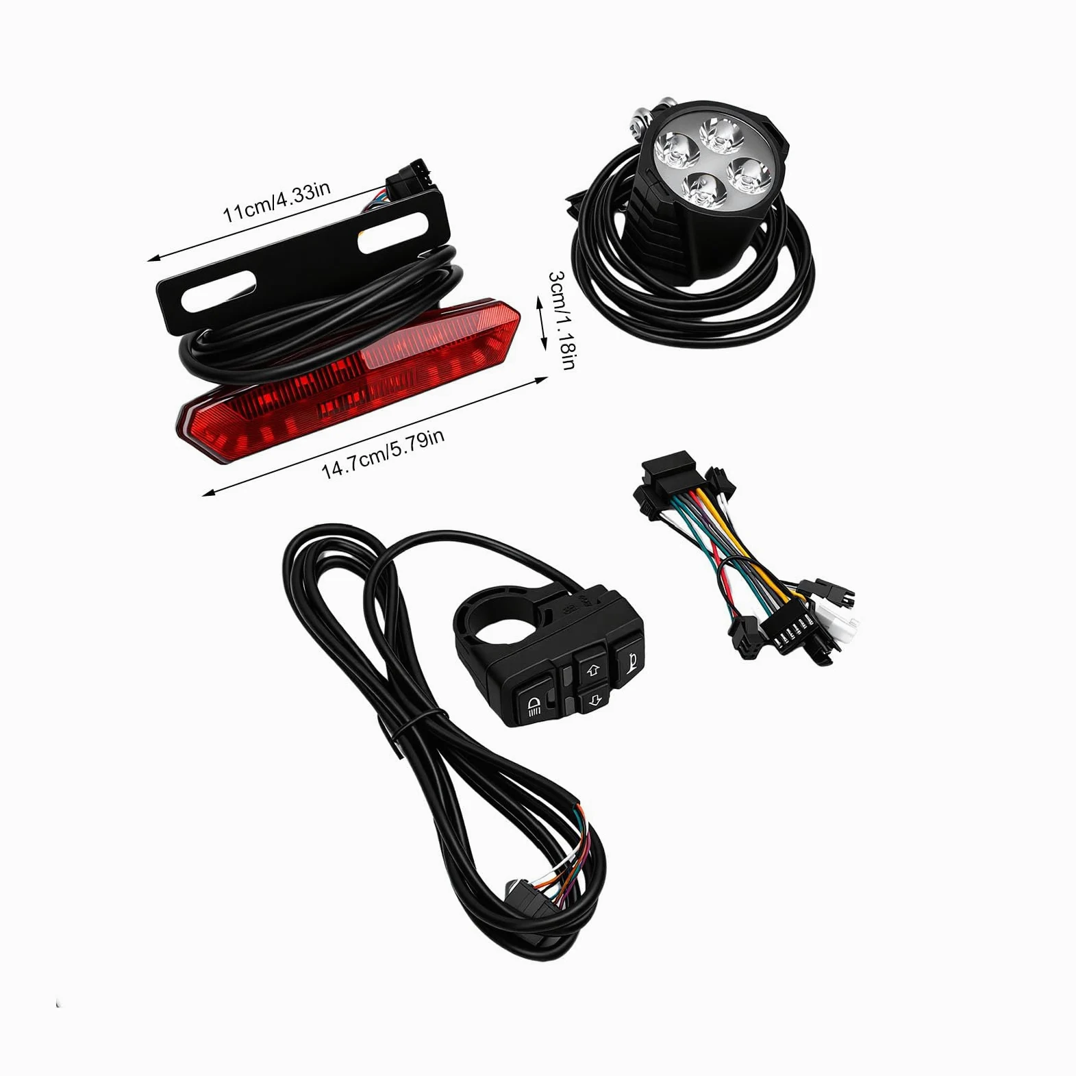 Juego de Luces para Bicicleta Eléctrica, Iluminación Brillante de 400 Lúmenes, Luz Trasera LED con Interruptor de Control de Manillar de Bocina para Bicicleta Eléctrica