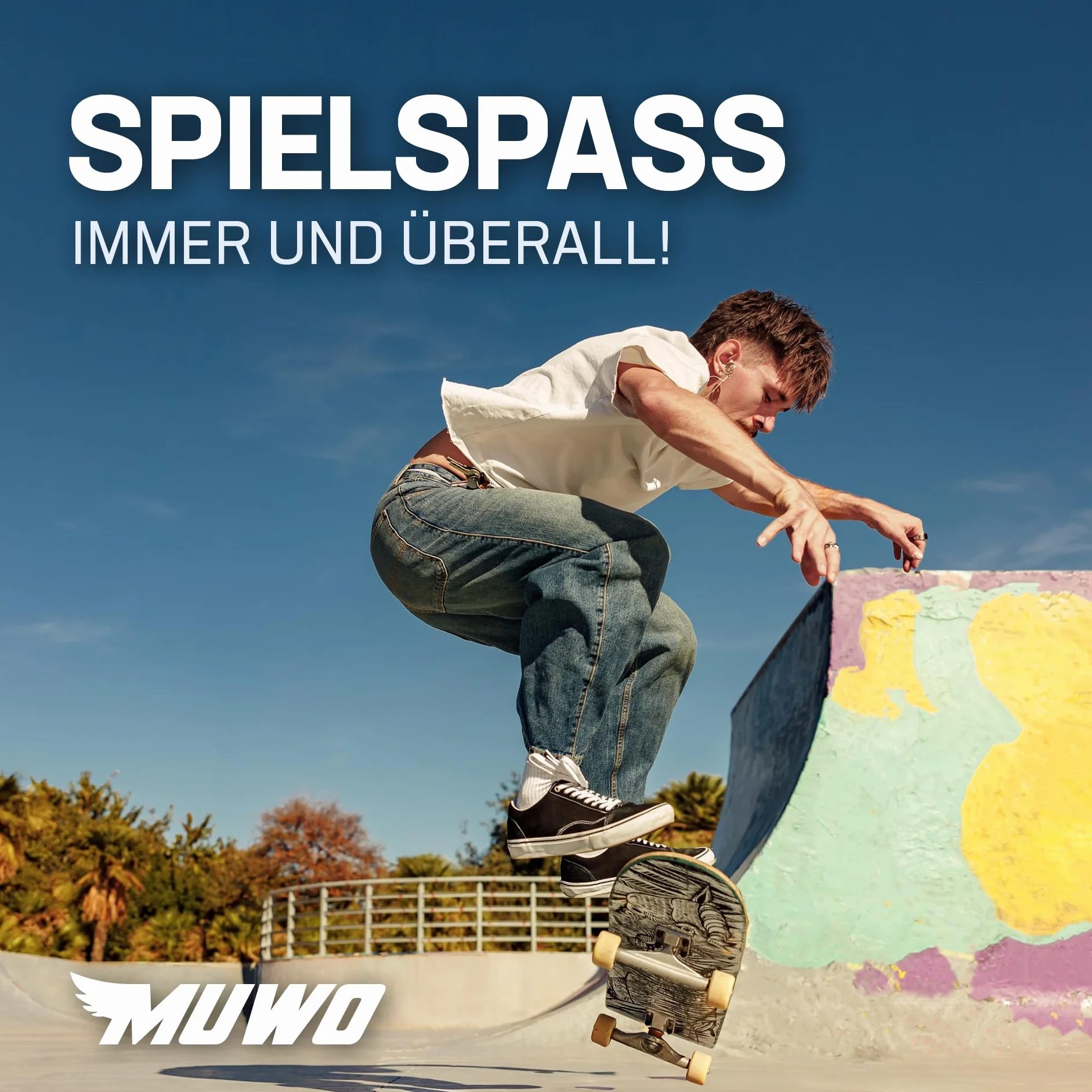 MUWO Street Skateboard 31 x 8 pulgadas – Tabla completa para principiantes de madera estable y aluminio, adecuado para niños, adolescentes y adultos con diferentes motivos (Swing & Wing)
