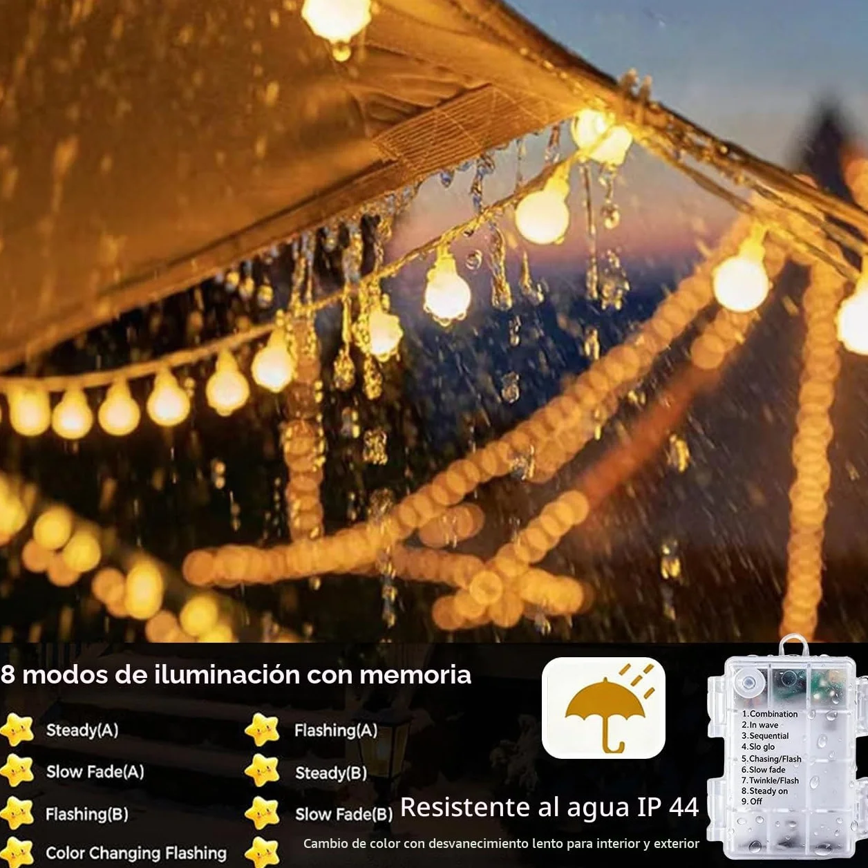 Guirnalda de luces de bola 80 bolas 10 m globo de luz blanco cálido para interior exterior jardín decoración Navidad