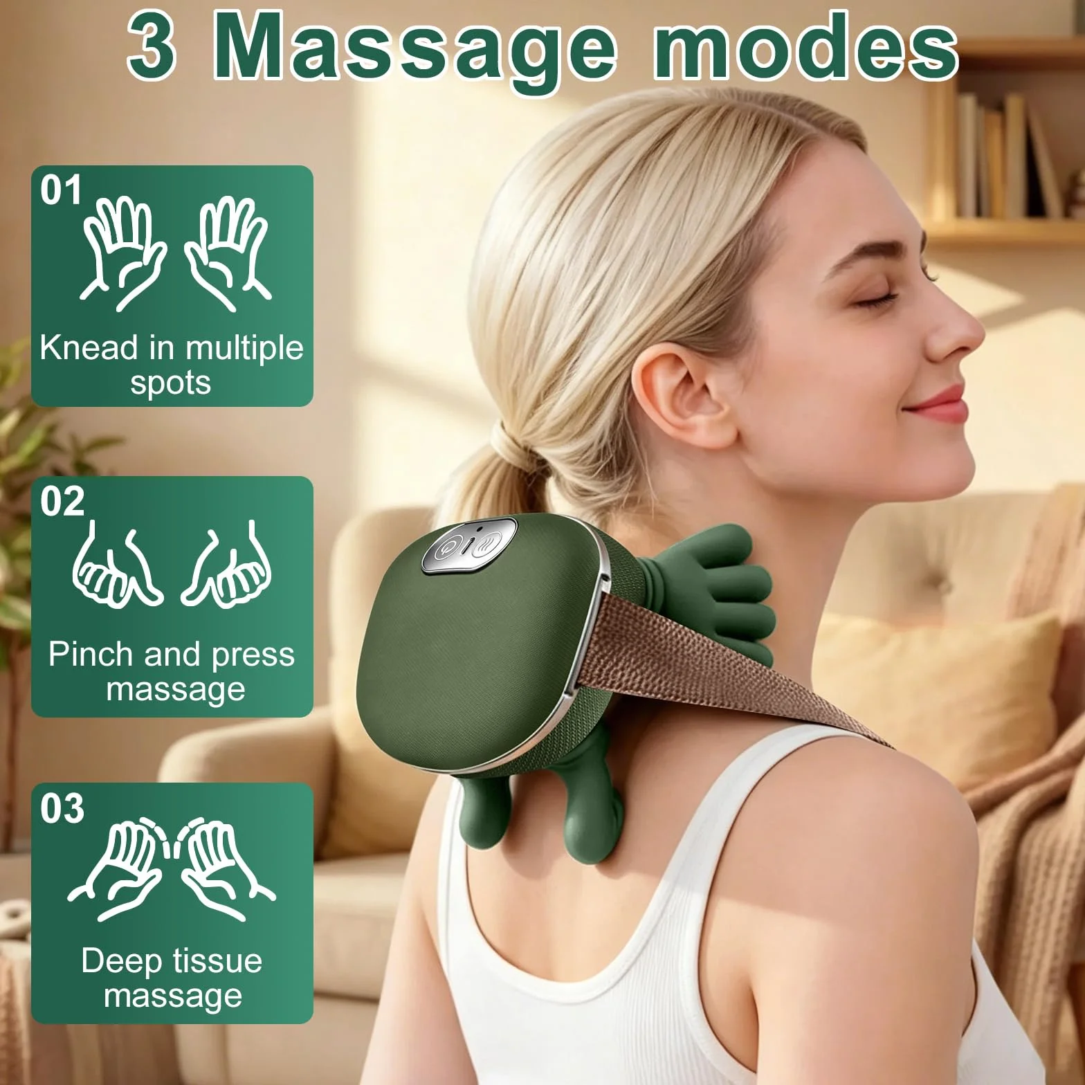 Masajeador Cervical 4D Sin Cables con Calor Calentador de Cuello 3 Niveles de Intensidad Recargable USB-C