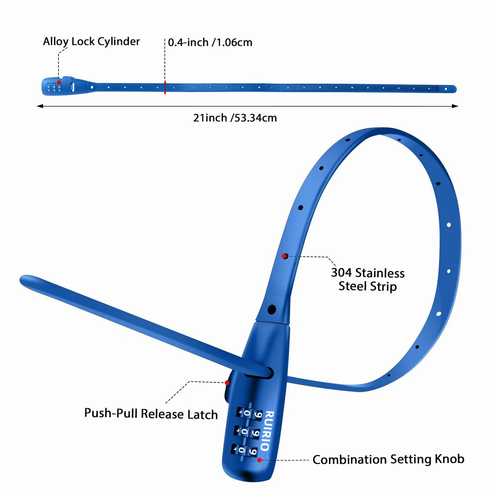Cerradura de cable ajustable con cremallera para bicicleta, bicicleta eléctrica, bicicleta infantil, casco, nevera, scooter, armarios, cajones, puertas, vallas, paquete de 3 (azul)