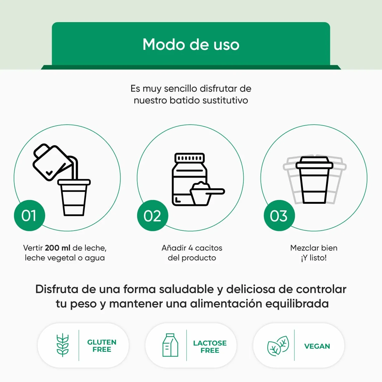 Batido Sustitutivo Vegano Sin Gluten Sin Lactosa Alto en Proteínas Vegetales Bajo en Calorías Sabor Chocolate Fabricado en España