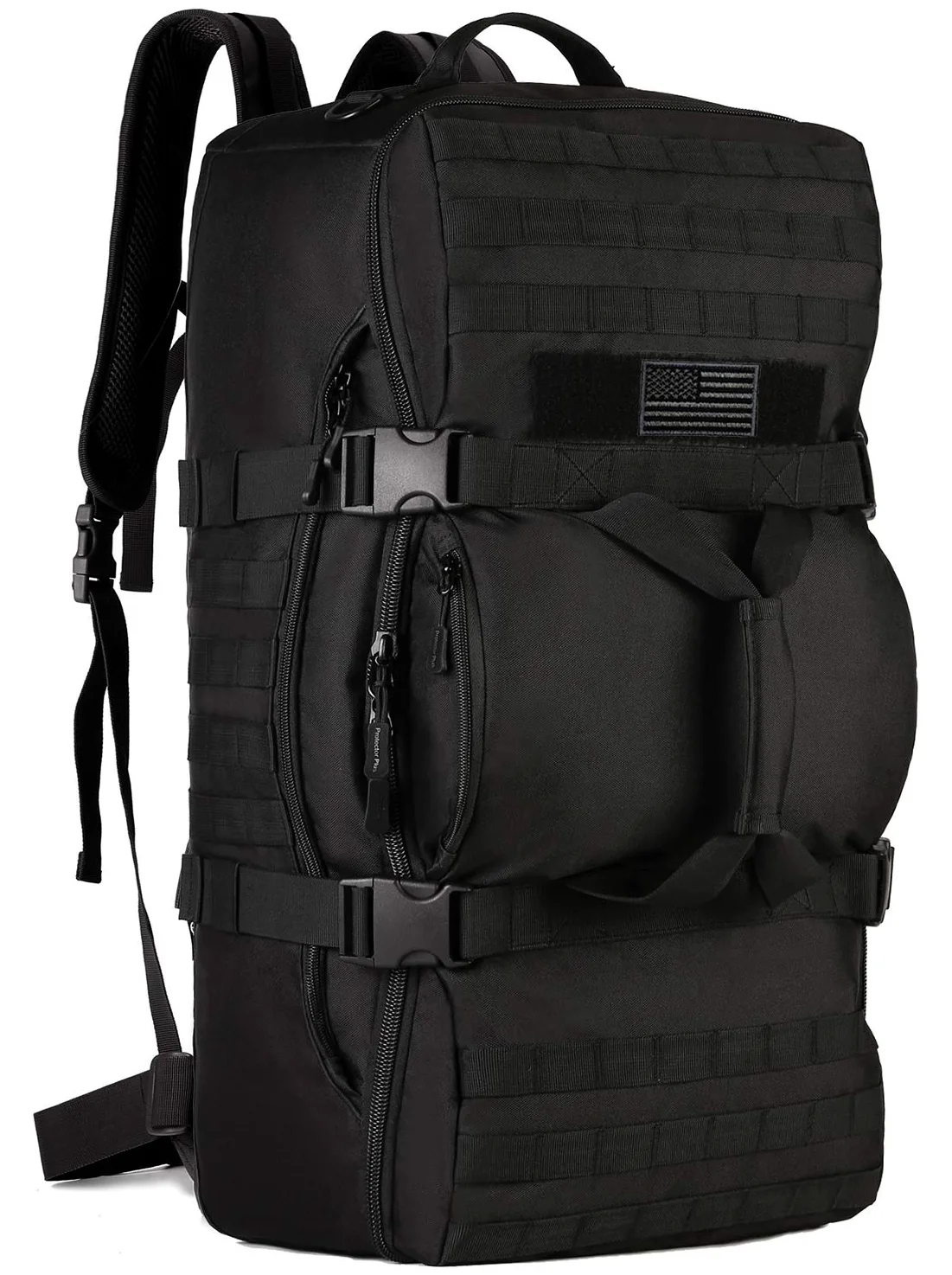 mochila táctica de viaje 60 L militar Molle bolsa de equipaje Maleta senderismo camping al aire libre mochila (cubierta y parche incluidos), negro