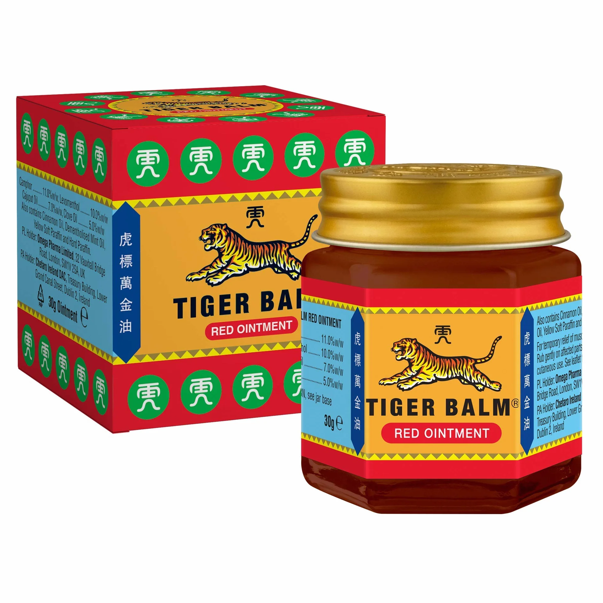 Tiger Balm Rojo Bálsamo de Tigre Efecto Calor Super Fuerza Alivio de Dolor 30g