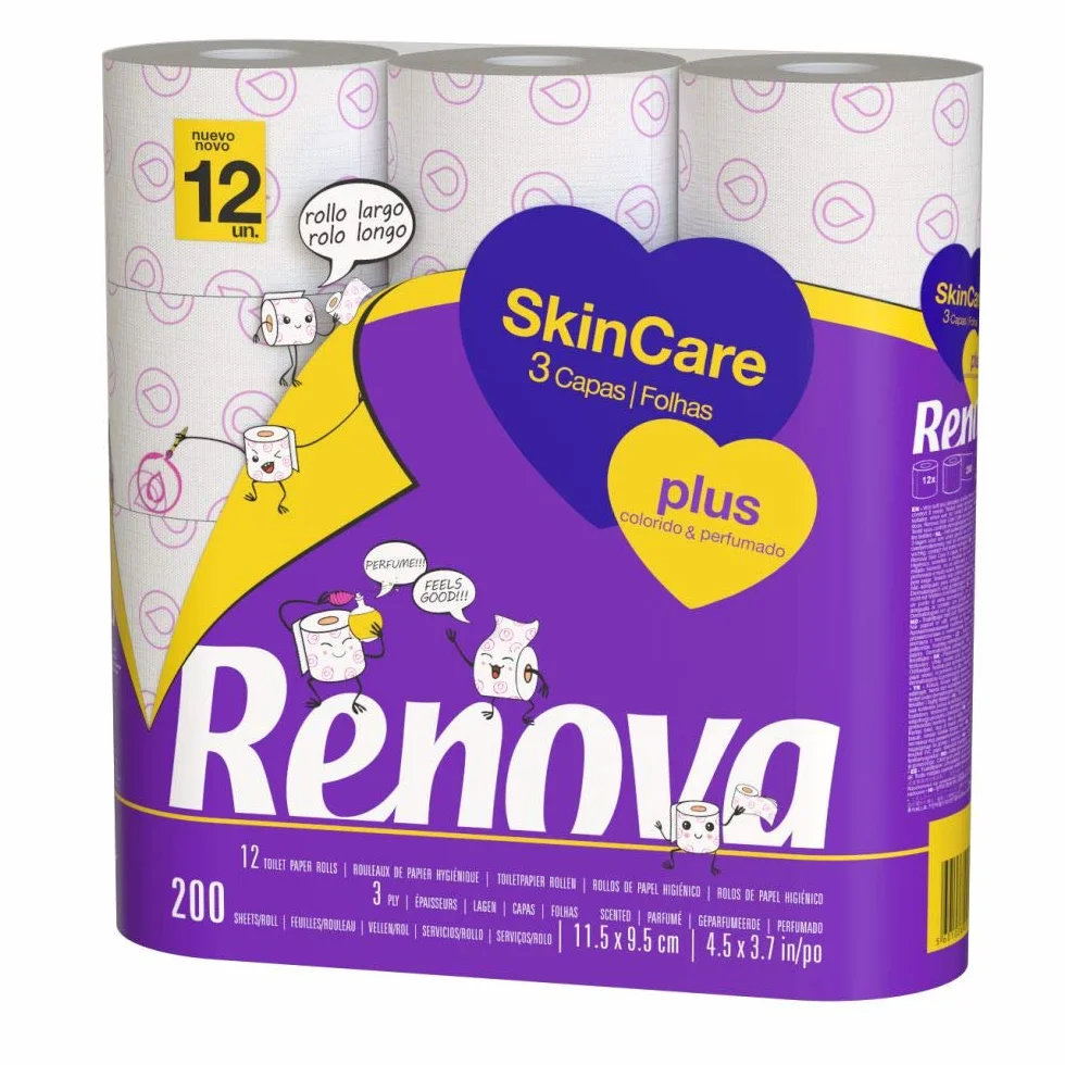 Renova Papel Higiénico Skin Care Plus Decorado Perfumado 12 Rollos