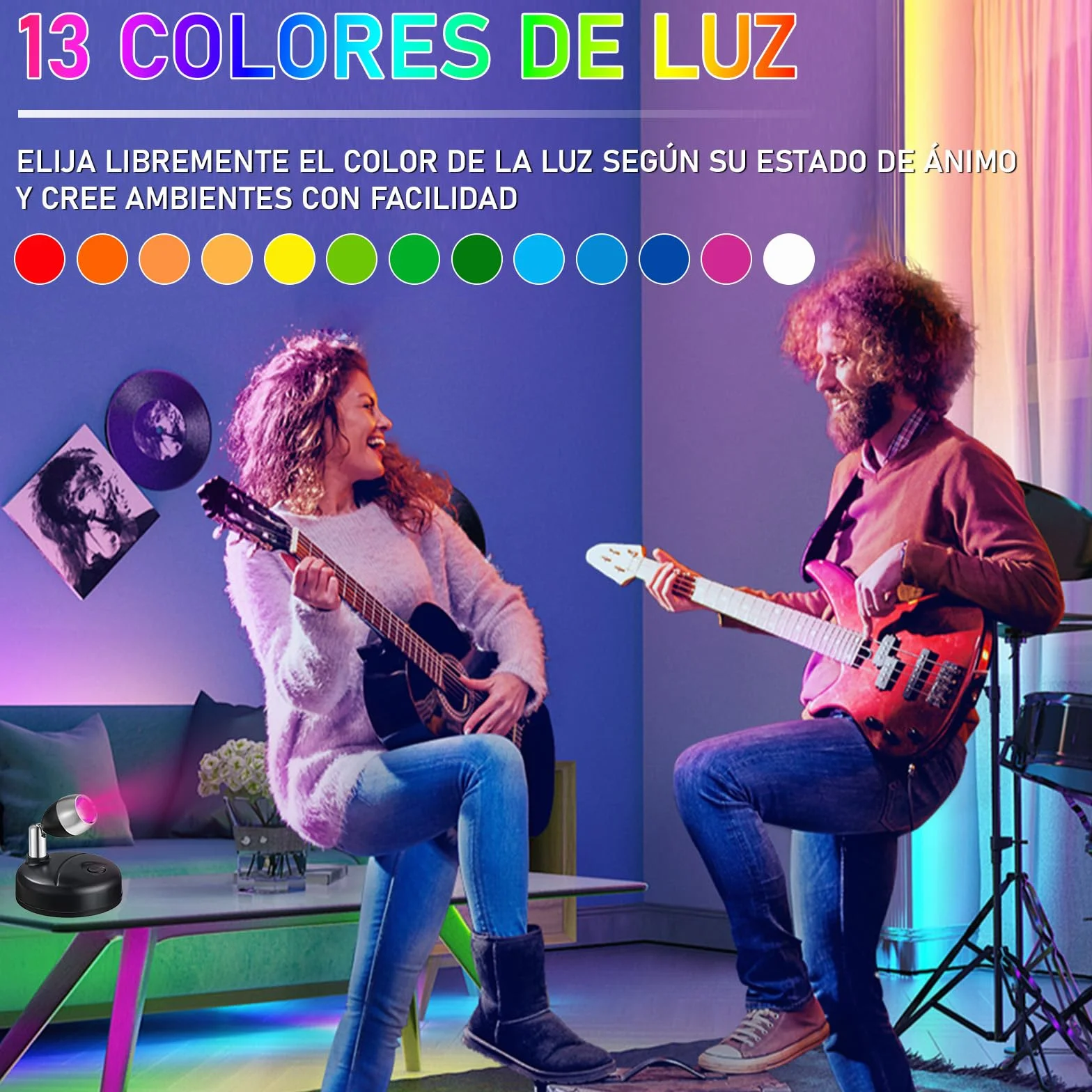 Klarlight RGB LED Mini Spotlight 13 Colores Inalámbrico a Pilas con Mando a Distancia 2-Pack Negro