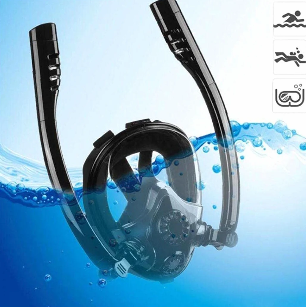 Dual Tubo Snorkel Respiración Snorkel Mascarilla Completa Anti-Fog Anti-Fugas Gafas De Buceo con Montura Doble Flujo De Aire Silicac
