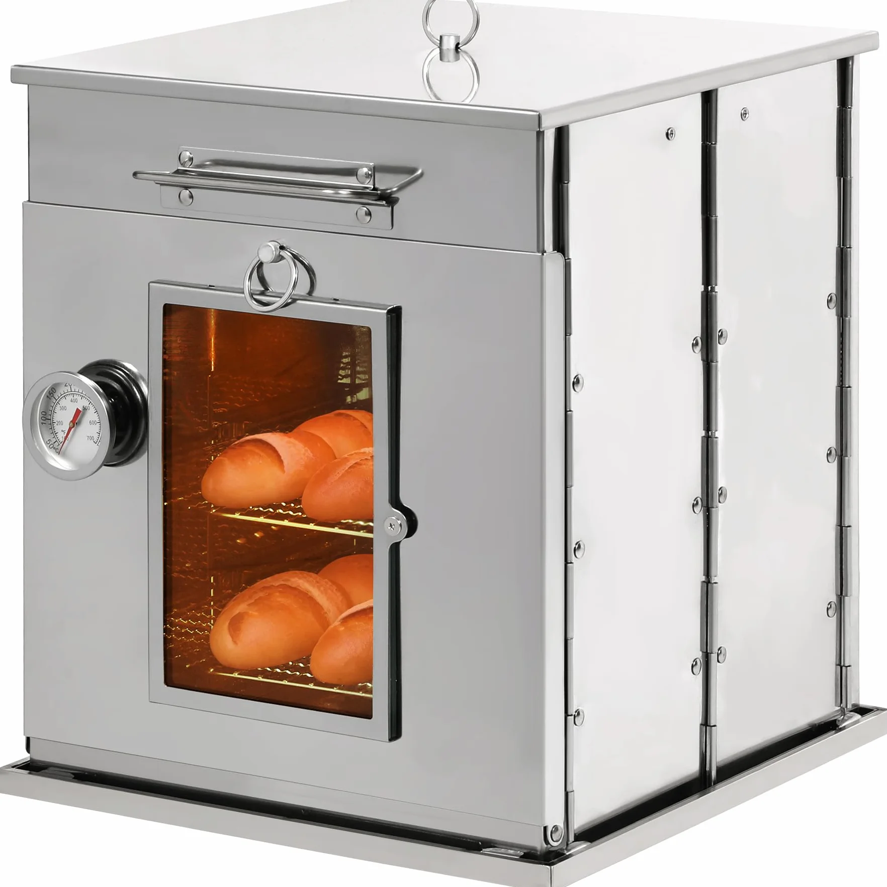 REDCAMP Horno de camping plegable de 14 pulgadas de alto con parrilla de 2 niveles, estufa de camping portátil de acero inoxidable para hornear rollos de canela, panes y magdalenas con fuego de leña