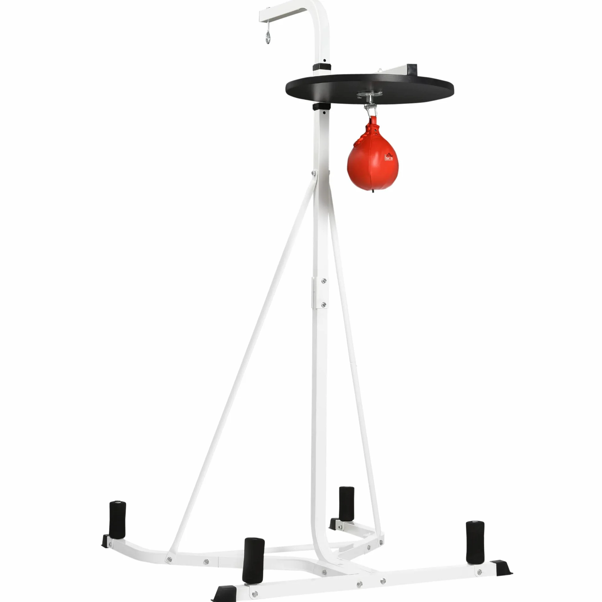 HOMCOM Soporte para saco de boxeo sobre pies autoportantes 2 en 1 con bulbo de velocidad regulable en altura plato redondo, robusto equipo de entrenamiento de acero para el hogar blanco
