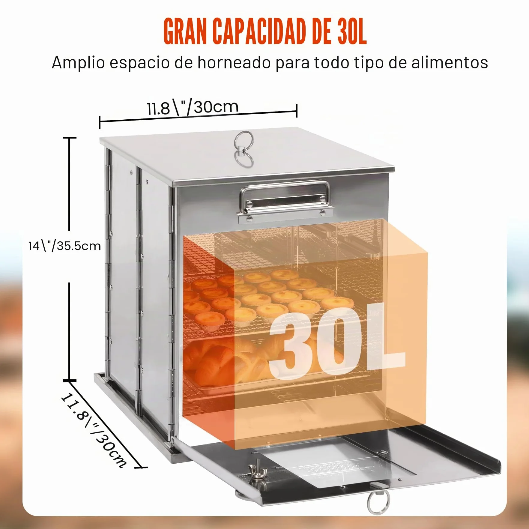 REDCAMP Horno de camping plegable de 14 pulgadas de alto con parrilla de 2 niveles, estufa de camping portátil de acero inoxidable para hornear rollos de canela, panes y magdalenas con fuego de leña