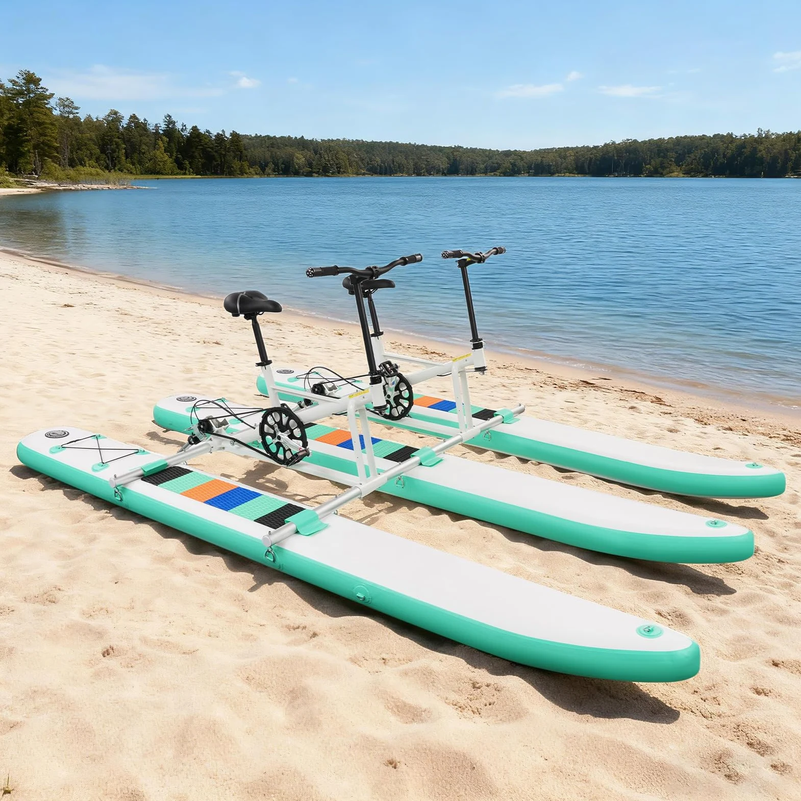 Bicicleta de agua plegable para 2 personas con bomba de inflación | Con accionamiento por aletas, hélice biónica, asiento doble y pontones para parques acuáticos, lagos y ríos de hasta 180 kg