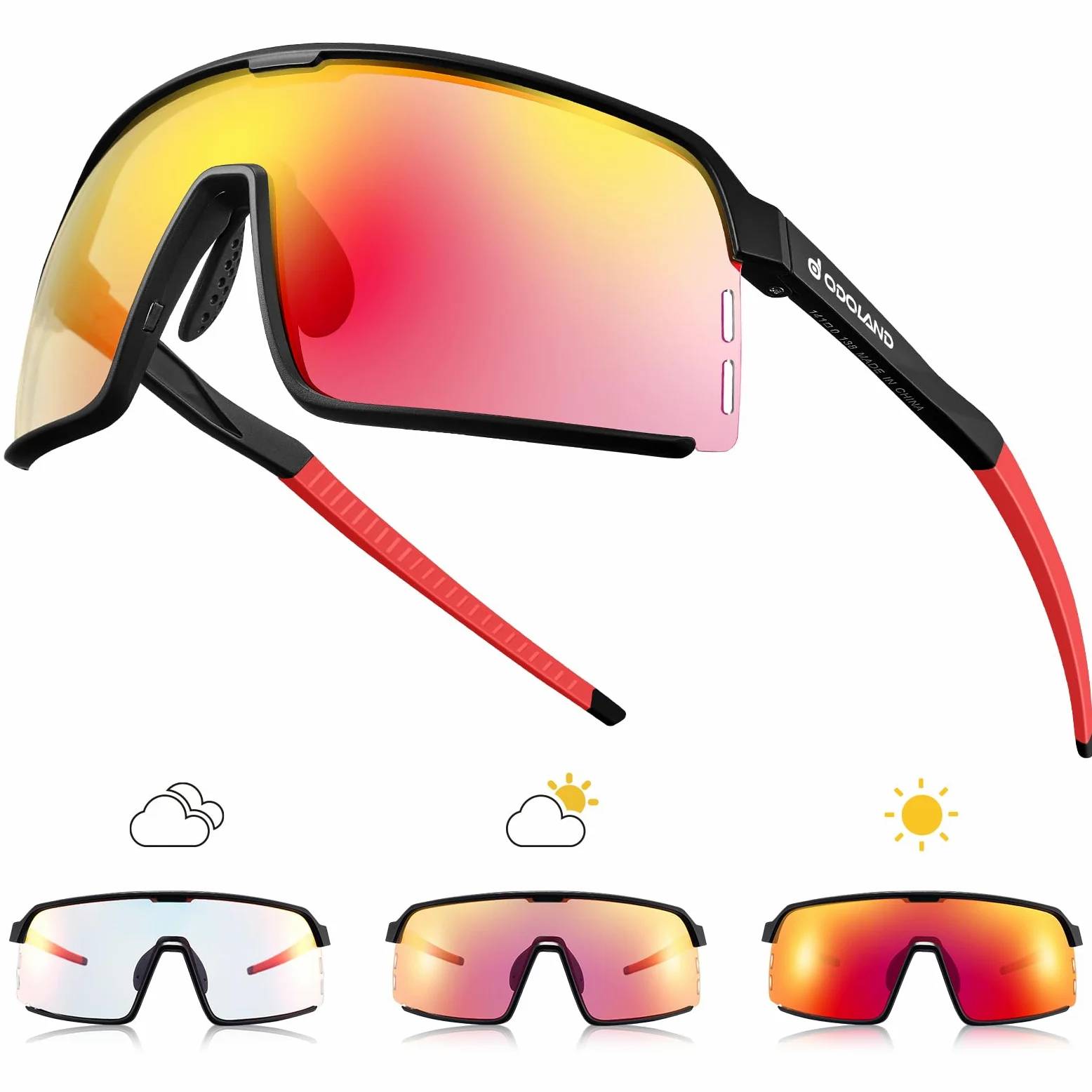 Odoland gafas deportivas hombre fotocromáticas gafas bicicleta gafas de sol para ciclismo UV400 lentes intercambiables gafas correr para MTB bicicleta running mujeres