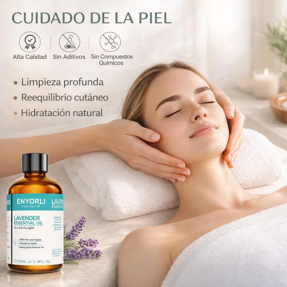 Aceite Esencial de Lavanda Orgánico 100ml Favorece el Sueño Relajación Masaje Corporal