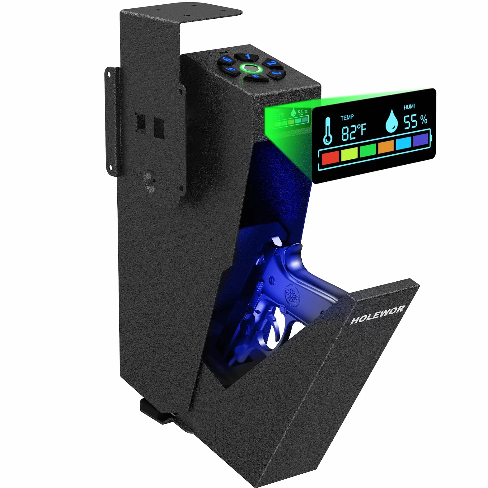 Holewor Caja fuerte para pistola biométrica huellas dactilares acceso rápido montaje único vehículo escritorio mesita de noche