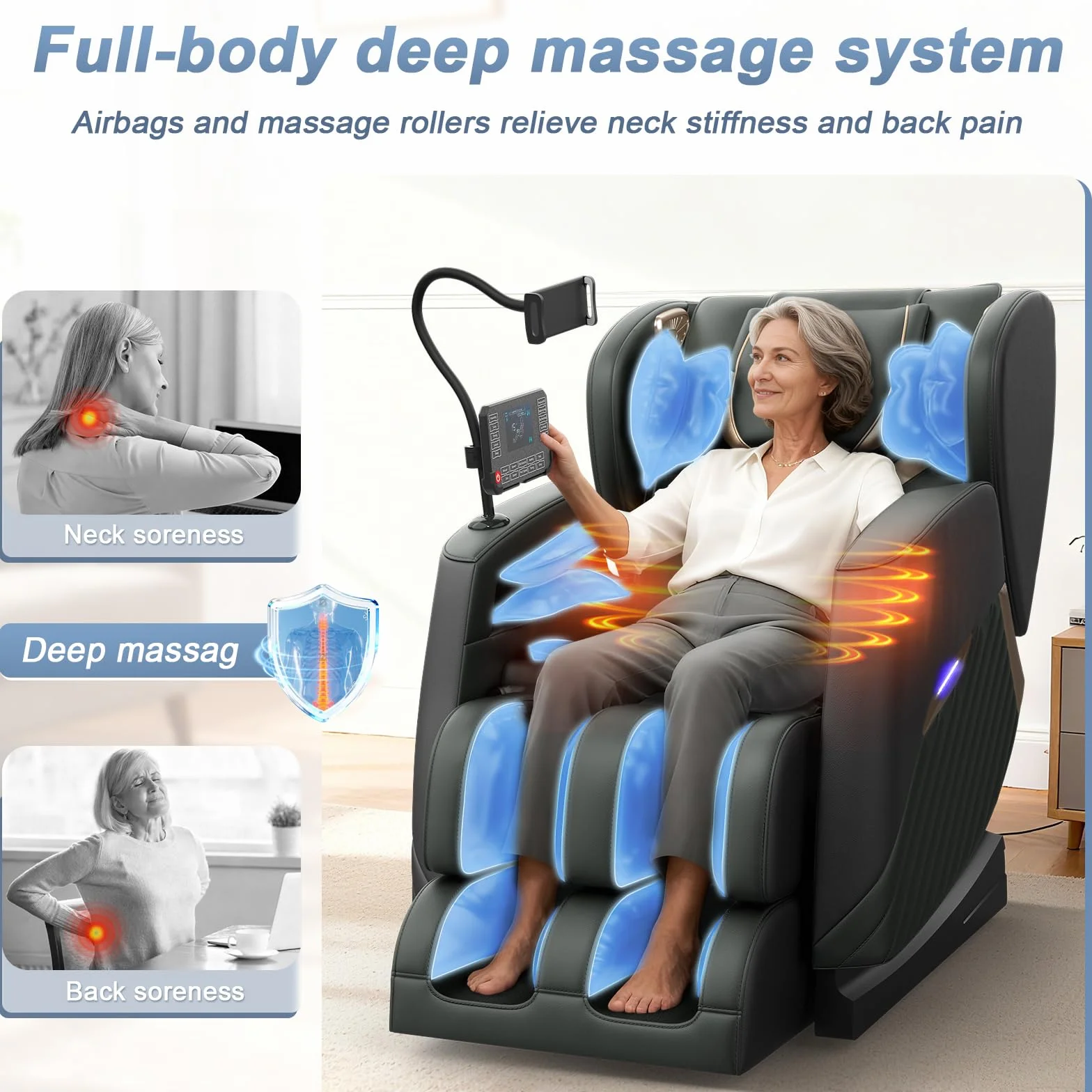 Sillón de Masaje de Cuerpo Completo con Gravedad Cero, 16 Puntos de Masaje, 8 Airbags, Calefacción Lumbar y Bluetooth