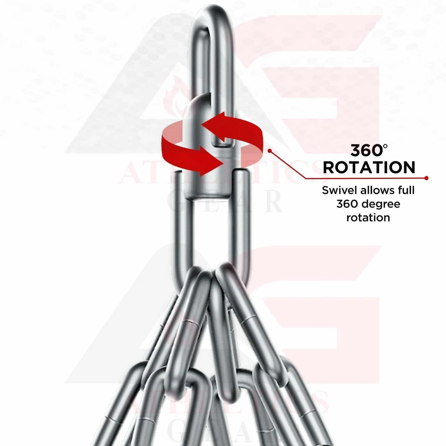 Athletics Gear Cadena de 4 Brazos con Giro para Saco de Boxeo – Cadenas de Acero Reforzado con Gancho Giratorio 360°, Soporte para Boxeo, MMA y Kickboxing, Carga Máx. 100 kg