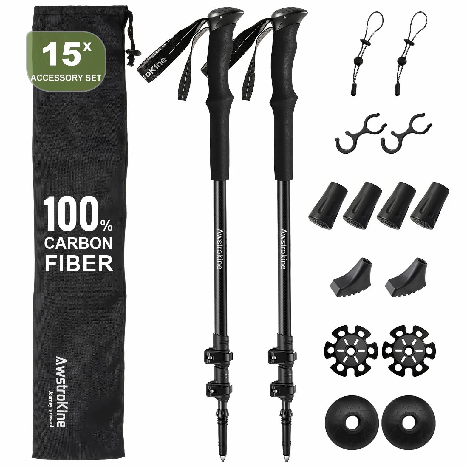Bastones de senderismo ultraligeros de fibra de carbono, 172 g, bastones nórdicos con mango completo de EVA y cierre rápido de metal, bastones de senderismo para personas mayores, mujeres y hombres