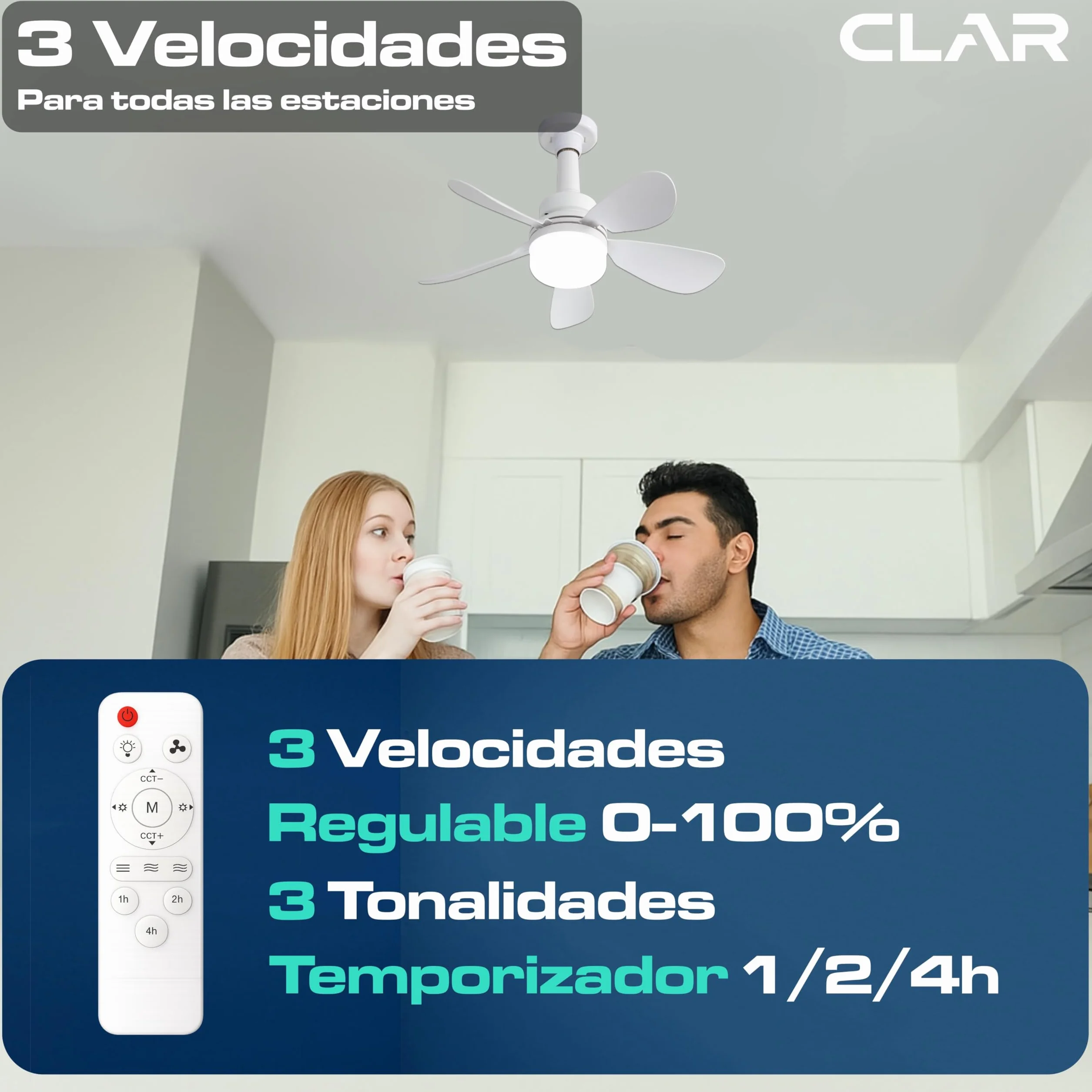 CLAR Ventilador de Techo con Luz, Ventilador Pequeño para Habitación