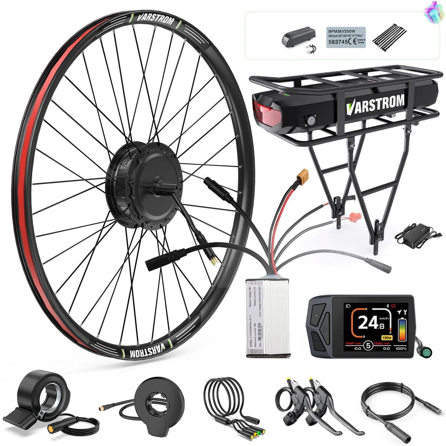 BAFANG Kit Conversion a Bicicleta Electrica G020 48V Motor Rueda Delantera con Batería Opcional y LCD Pantalla - Freno de Disco Versión para 20" 26" 29" 700C Bici de Montaña Carretera Cercanías