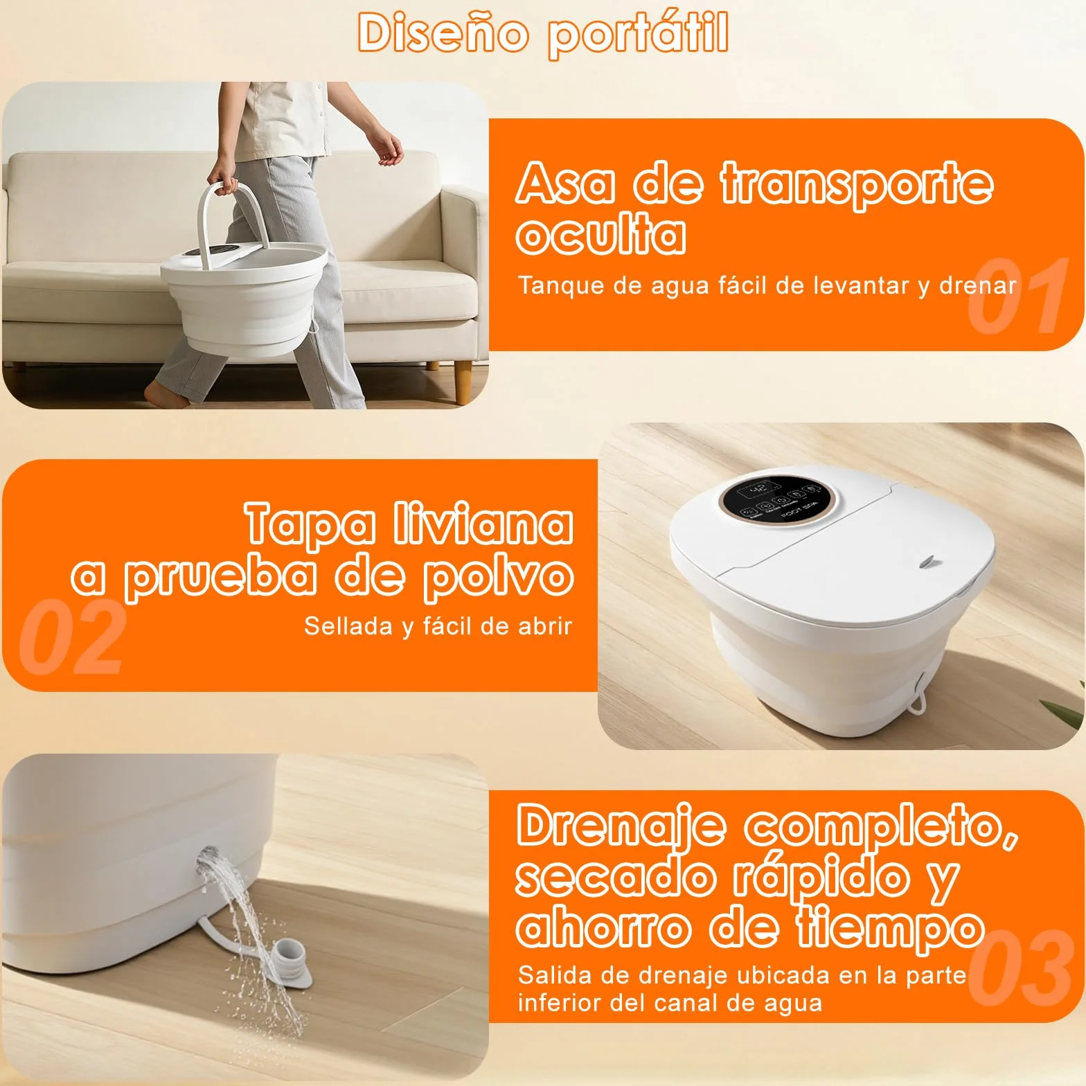 Masajeador de Pies Plegable con Calefacción, Control Remoto, Burbujas, 24 Temperaturas, 6 Temporizadores
