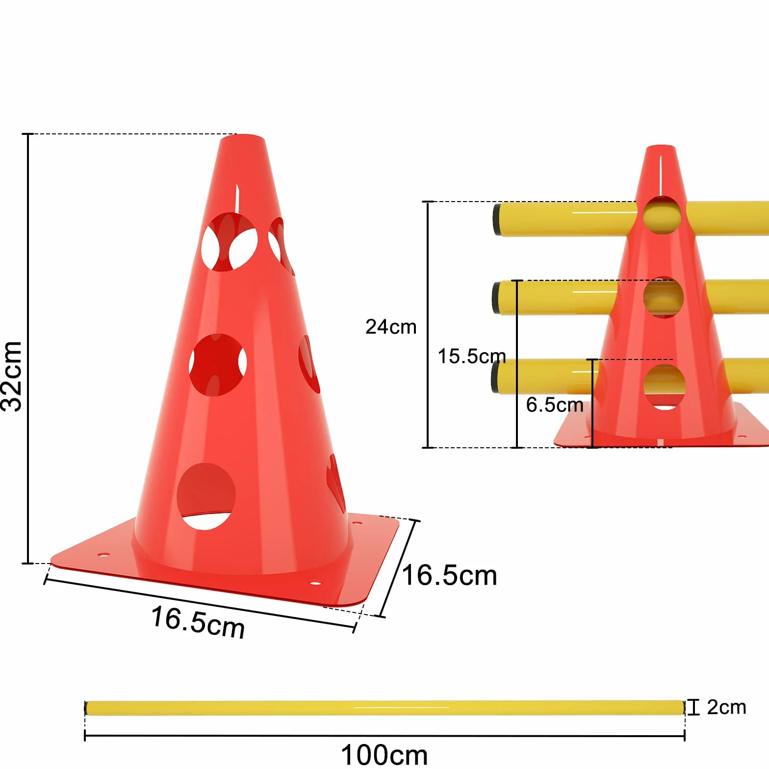 YRHome Juego de 6 tornillos de agilidad para entrenamiento de coordinación, accesorios de entrenamiento de agilidad, 12 conos multiusos y 6 barras de altura ajustable, combinaciones multifuncionales