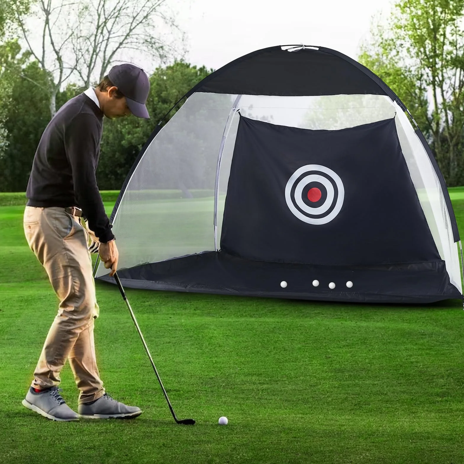 LEMROE Redes profesionales de golpe de golf para conducción en el patio trasero, con alfombrilla de jardín, red de práctica de golf con bolsa de transporte
