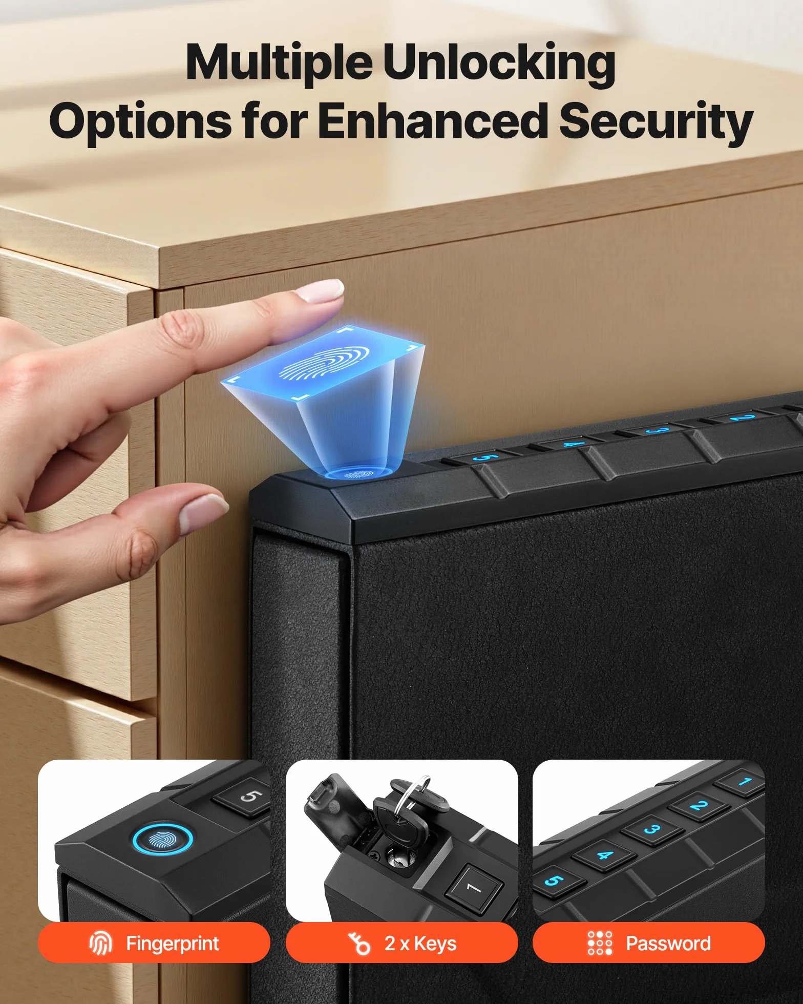 VEVOR Caja Fuerte para Pistolas, Control Deslizante, 3 Formas de Acceso: Huella Dactilar, Contraseña, Llave, Capacidad 1 Pistola 1 Cargador, Negro