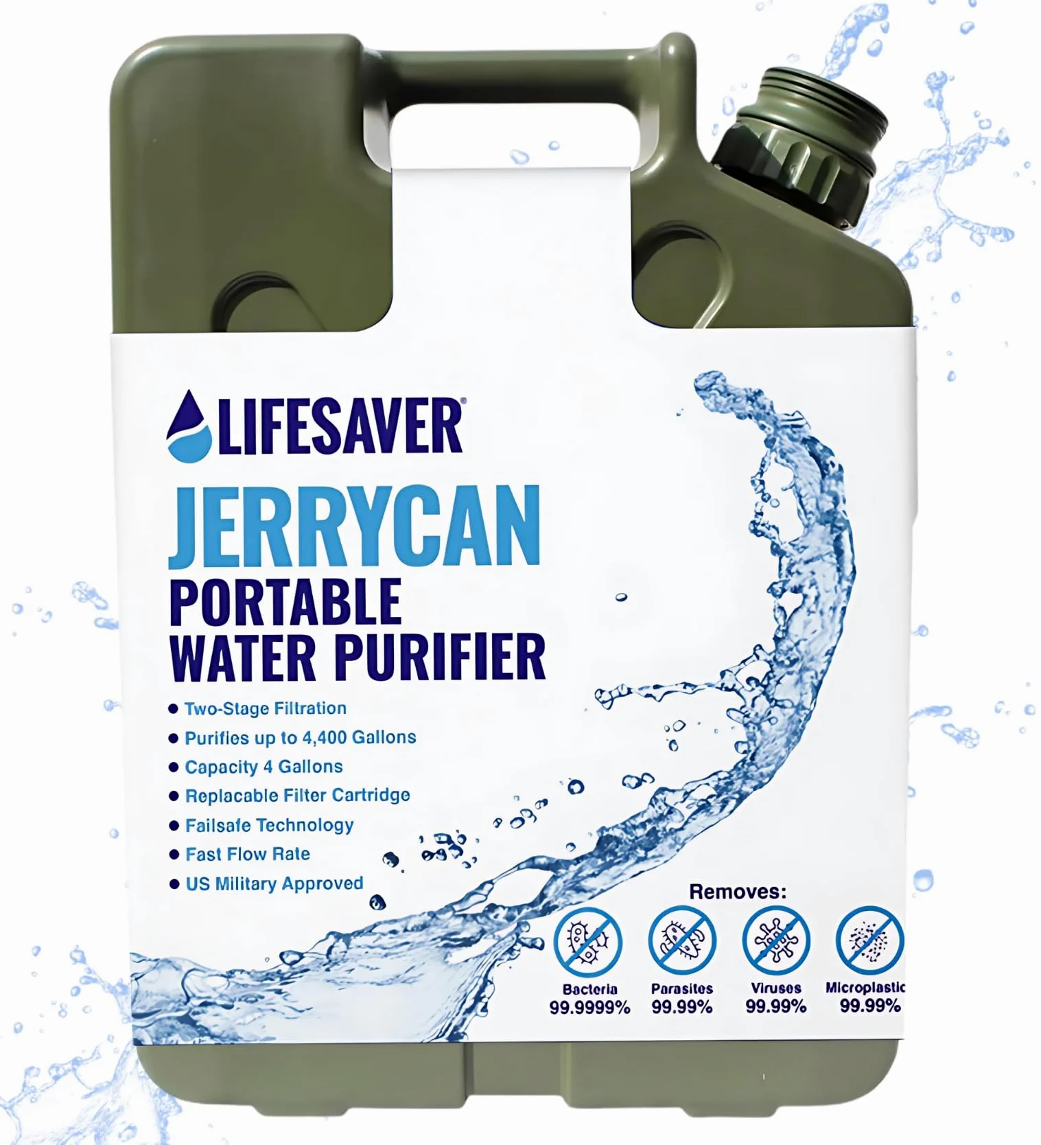 LifeSaver® Jerrycan (verde) | Purificador de agua - hasta 20.000 litros | Camping, Overlanding, Vanlife, Caravanning y preparación para emergencias..