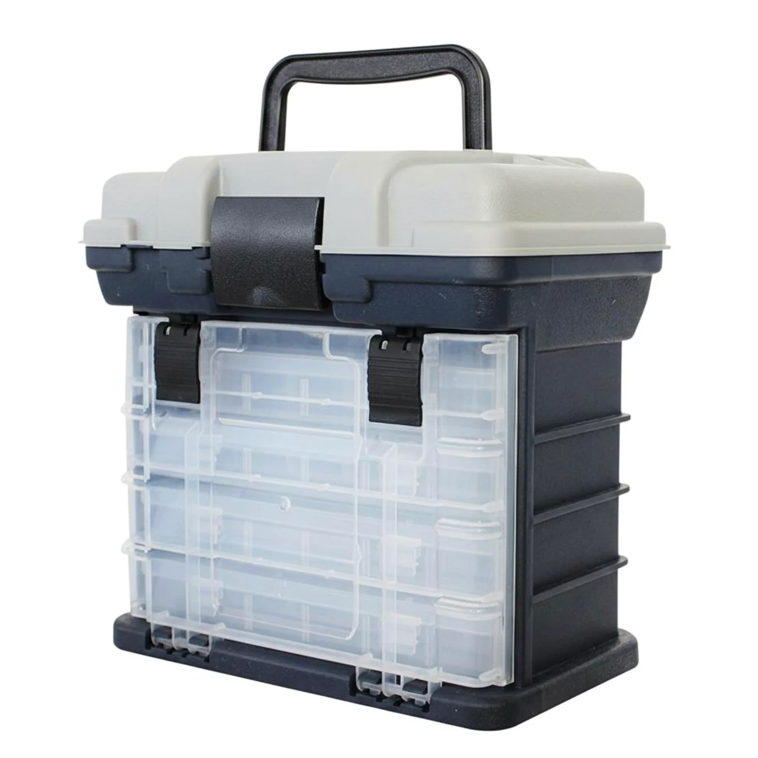 Contenedor de Pesca Caja de Aparejos Organizador Estuche Portátil Almacenamiento de 2 y 4 Cajones para Anzuelos Plomos y Pequeñas Herramientas Adecuado para Agua Dulce Agua Salada, Gris