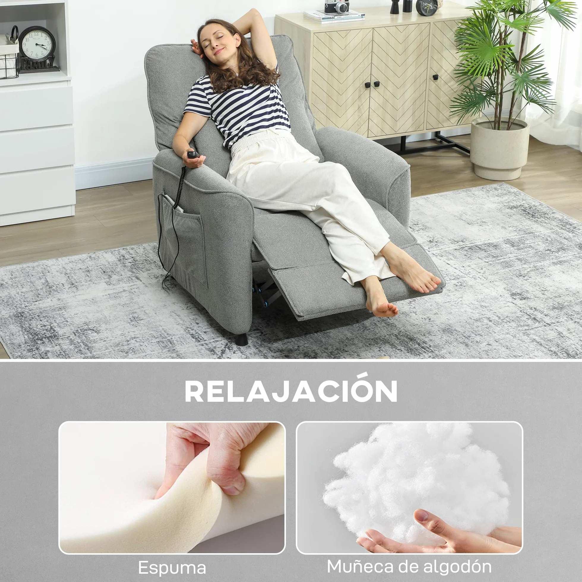 HOMCOM Sillón Relax Reclinable Eléctrico con Calor Lumbar y Masaje Vibración, Gris