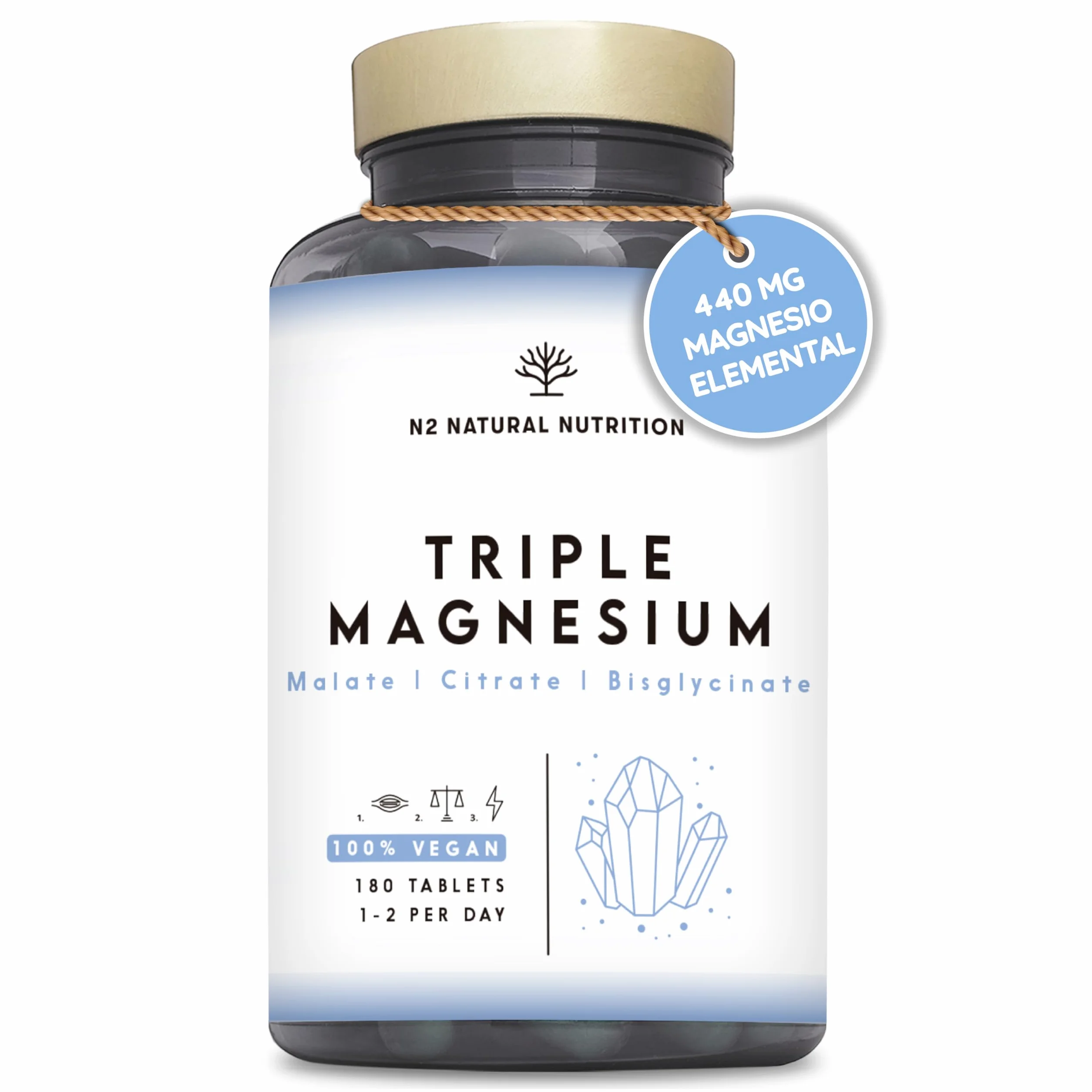 Citrato de Magnesio 1440mg + Magnesio Bisglicinato 600mg + Malato 600mg 440mg Elemental Alta Biodisponibilidad 3 meses