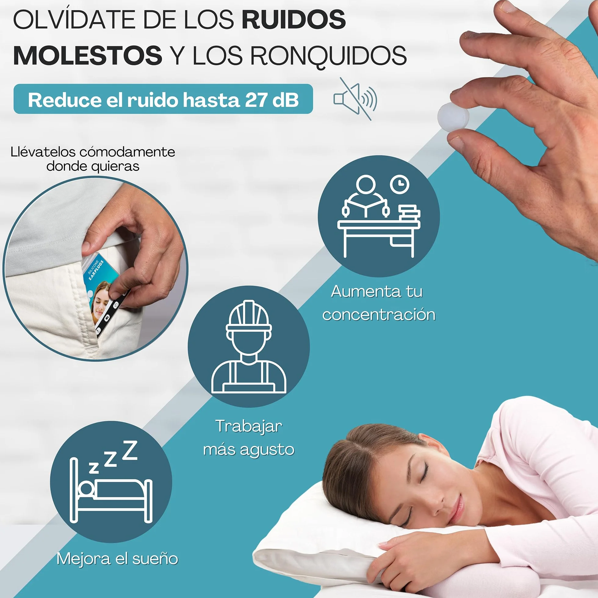 Tapones Oidos Ruido Dormir Silicona Cancelación Ruido Nadar Estudiar Antironquidos 12 Unidades